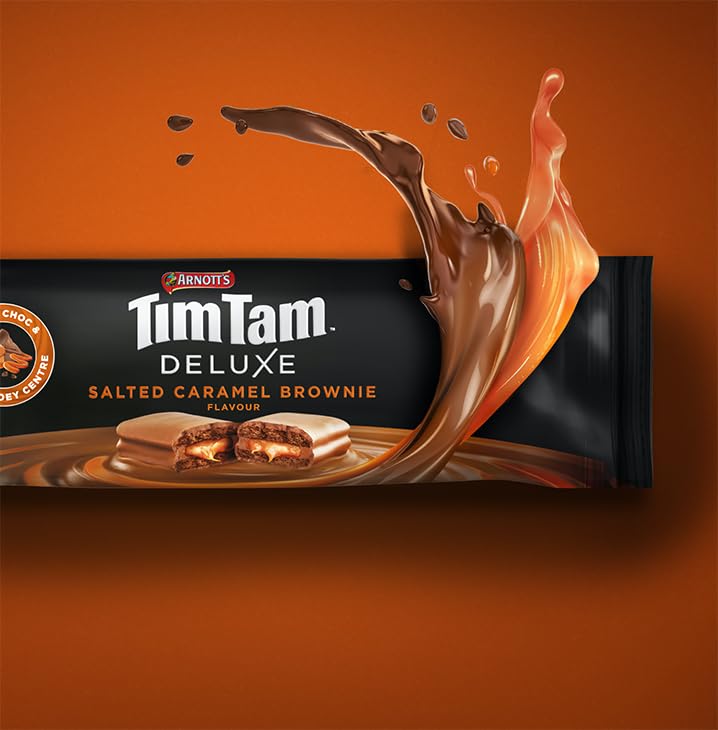 Arnott's Tim Tam DELUXE Salted Caramel Brownie Cookies - 4 Pack (175g Each) with Rich Milk Chocolate Coating | Perfect for Coffee Pairing, Gift Giving & Dessert Lovers