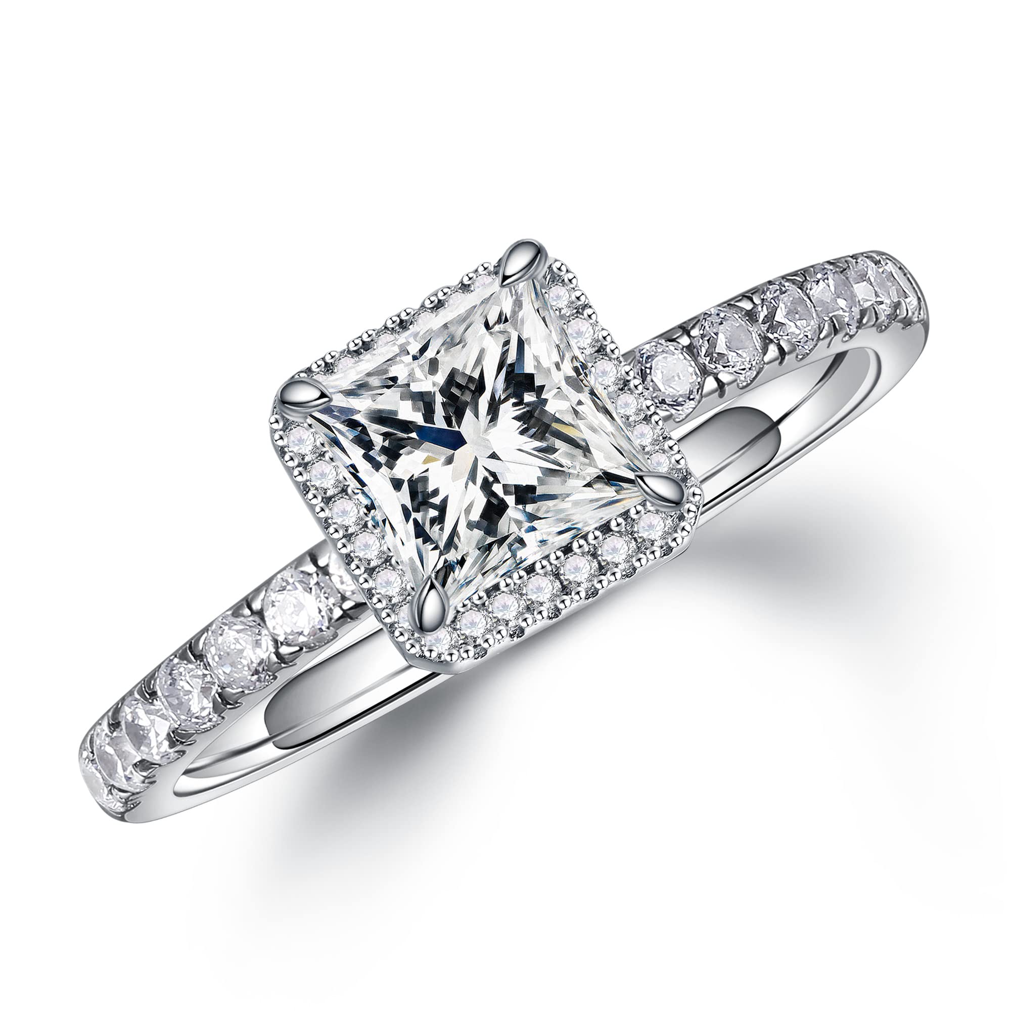 MOOSEA 1.5ct Princess Cut D Color VVS1 Clarity Lab-Created Moissanite Engagement Ring - 14K White Gold Vermeil Wedding Band for Women, Anniversary Gift for Wife, Girlfriend, Mother | Perfect for Proposals, Weddings, Date Nights & Special Occasions