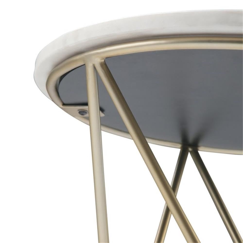 Boho Round End Table with Storage Shelf - Small Space Nightstand, Rustic Telephone Table for Living Room & Bedroom - Gold Corner Parsons Table with White Marble Top | Perfect for Sofa Side, Apartment Decor & Cozy Spaces