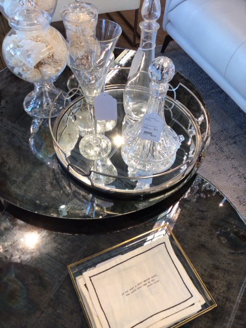 Round Chrome & Mirror Decorative Tray - Elegant Serving Tray for Coffee Table, Vanity, Bathroom & Home Decor
