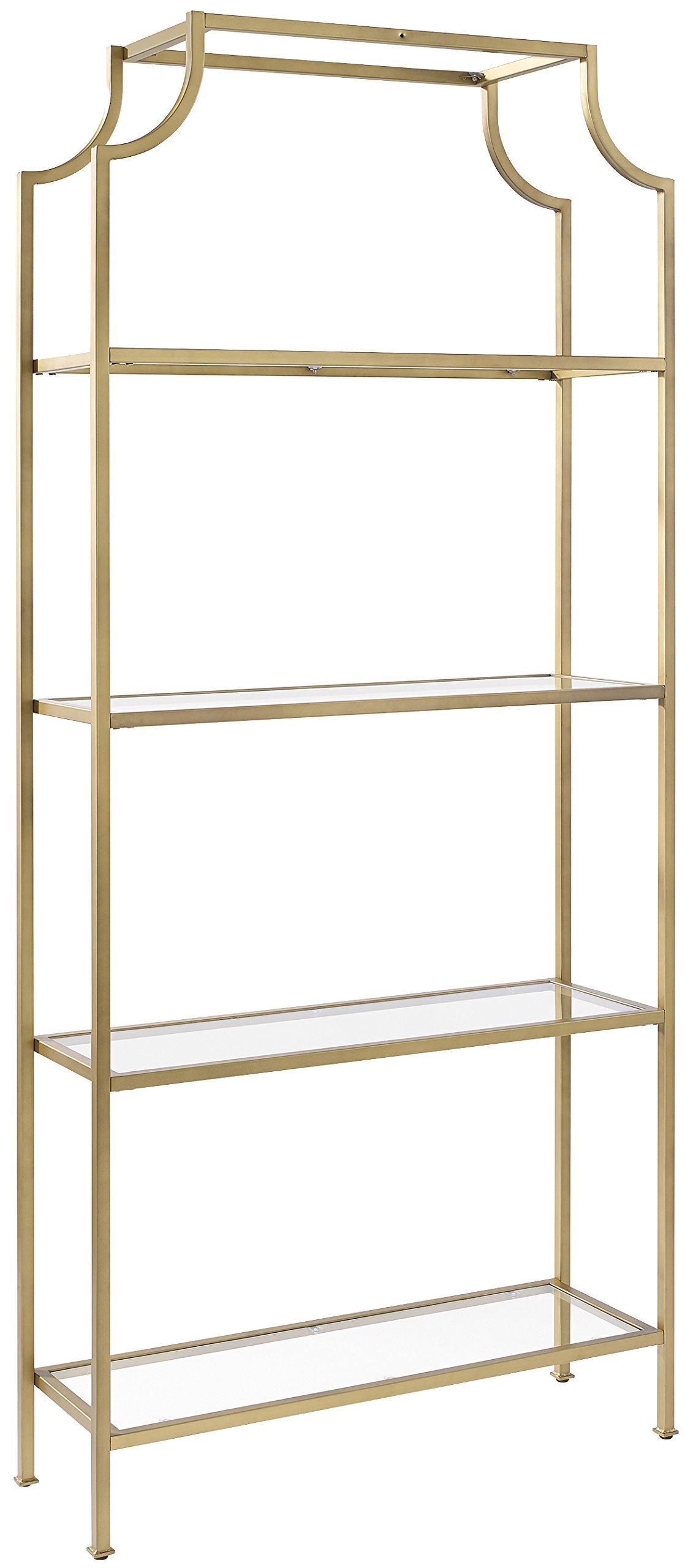 Crosley Aimee Etagere Bookcase - Gold Metal Frame with Glass Shelves for Living Room, Bedroom & Office Storage