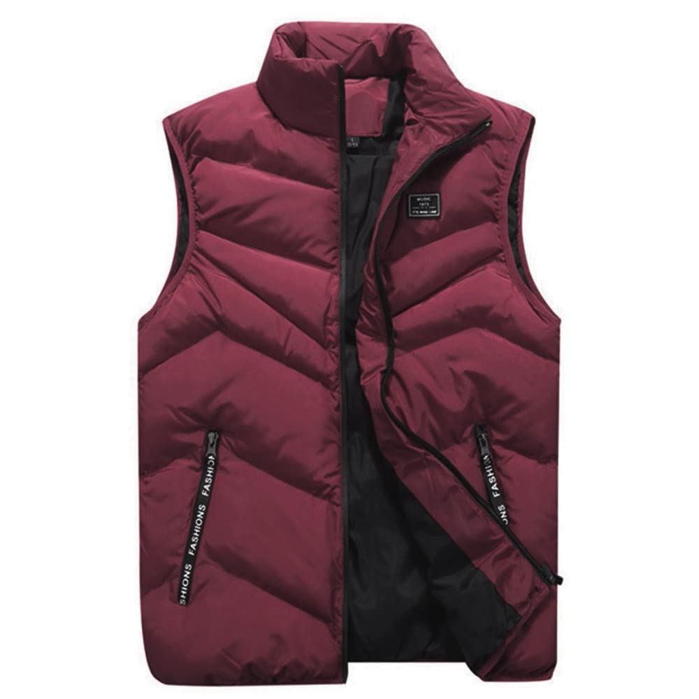NIUQI Men's Winter Cotton Down Vest - Stand Collar Solid Color Waistcoat Jacket for Outdoor Activities & Casual Wear