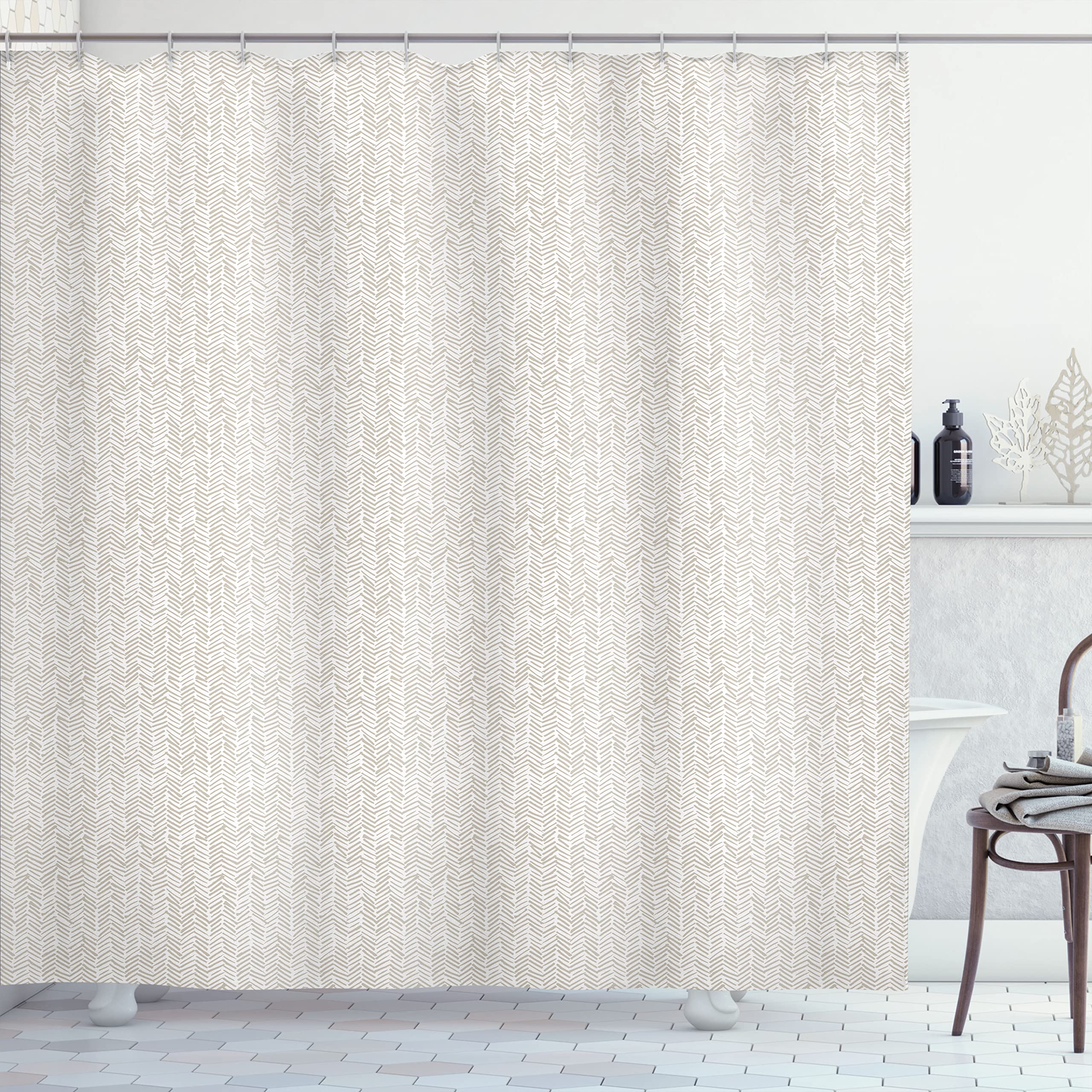 Ambesonne Herringbone Shower Curtain - Chevron Triangle Pattern with Hand-Drawn Vertical Lines, 105