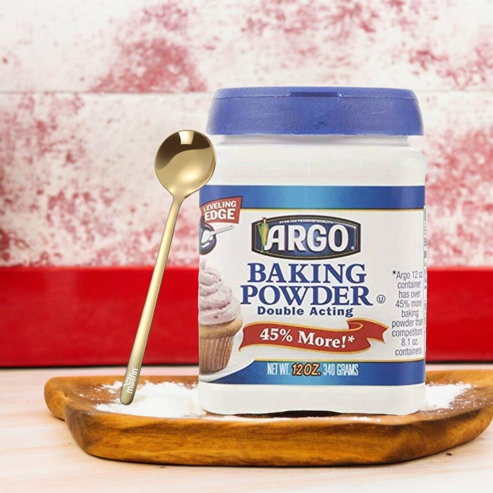 Double Acting Baking Powder, 12 Oz - Aluminum Free, Pure Cream of Tartar & Sodium Bicarbonate for Perfect Cakes & Biscuits | Includes Golden SS Spoon & Resealable Lid (Pack of 4) | Ideal for Baking, Cooking, and Homemade Desserts