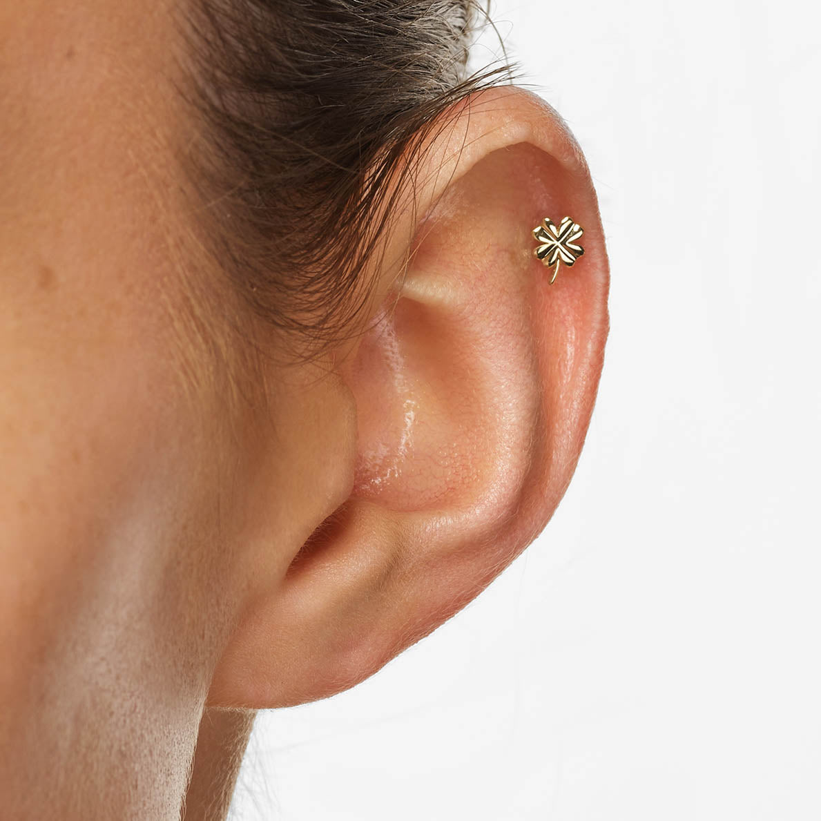 10k Gold Lucky Clover Helix Single Stud Earrings - Perfect for Everyday Wear & Special Occasions