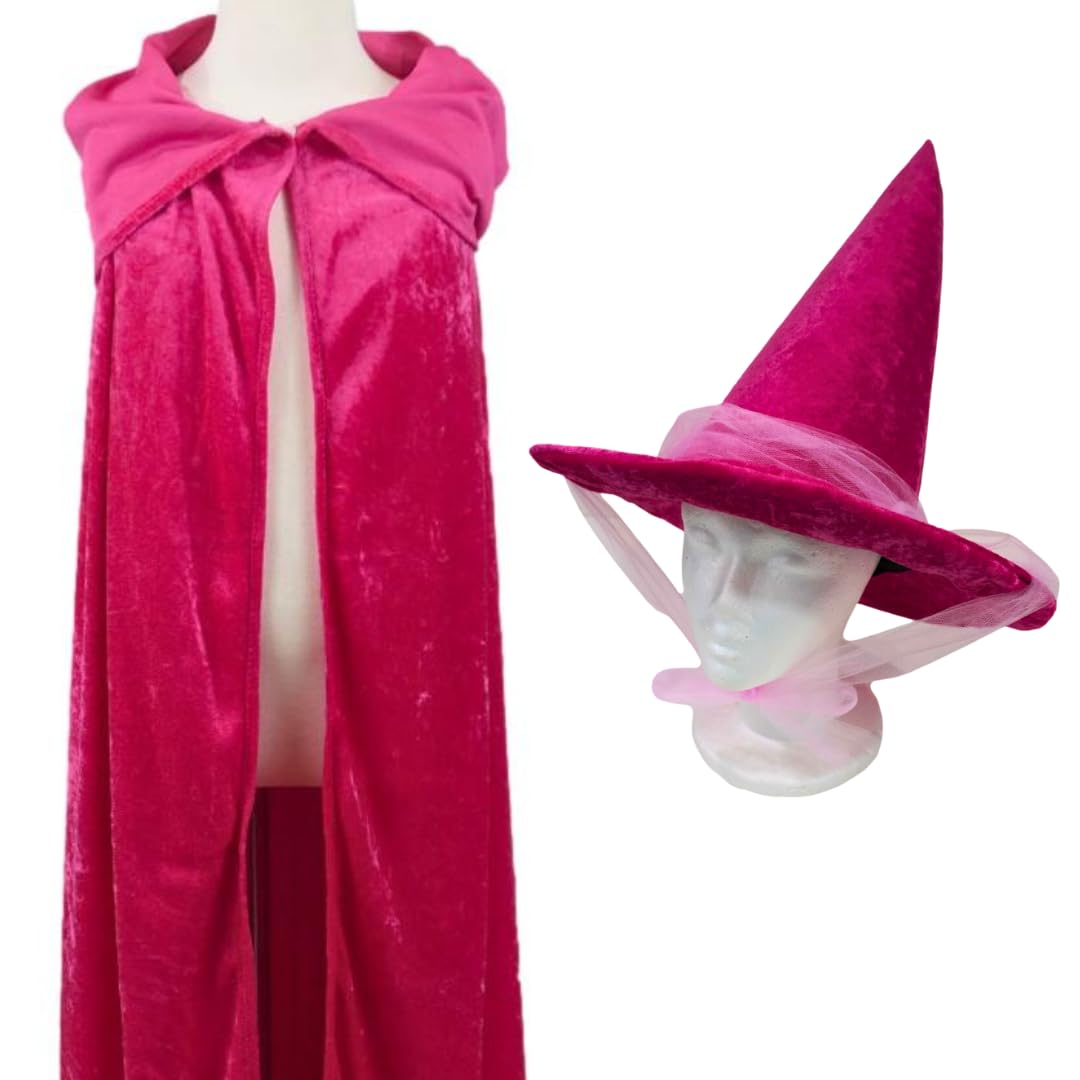Sleeping Beauty Good Fairy Costume Set with Hat & Cape for Kids, Teens & Adults - Plus Size Available (Pink, Adult Large) | Halloween Dress Up, Cosplay & Fairy Tale Themed Parties