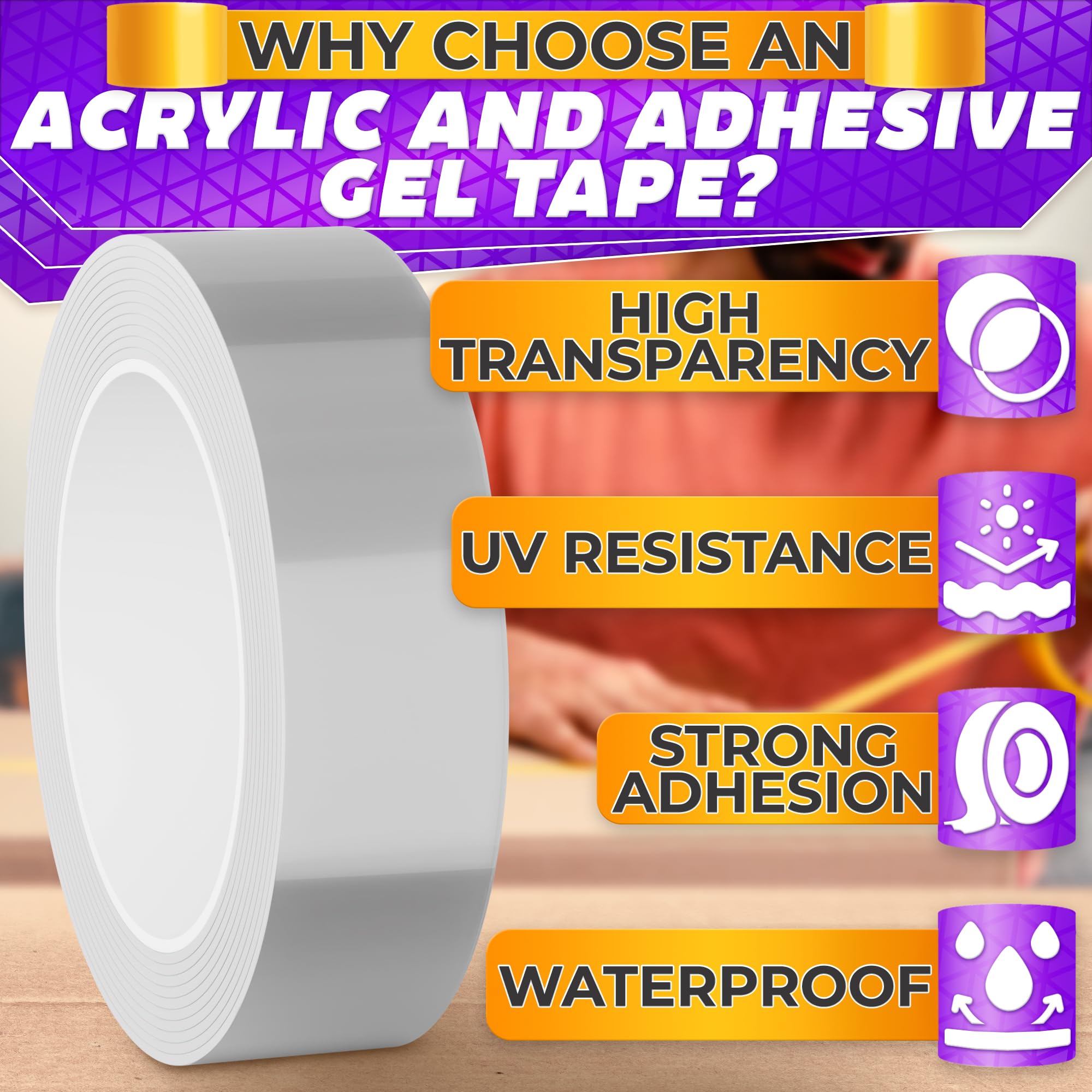 Strong Double Sided Tape - Heavy Duty Nano Adhesive Mounting Tape for Walls, Carpets & Home Decor | Reusable & Damage-Free Hanging Solution for Pictures, Mirrors, Hooks & DIY Projects