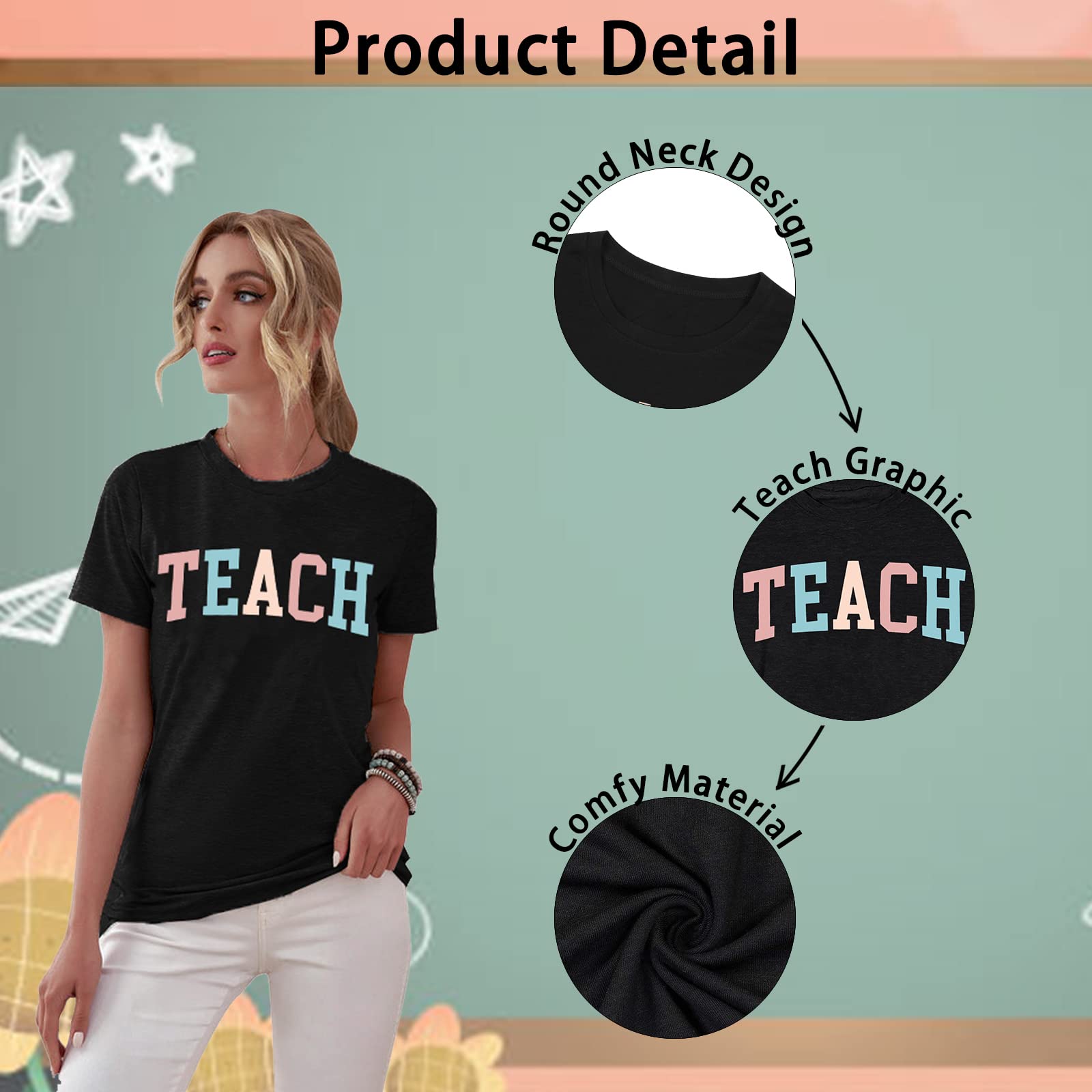 Funny Teacher T-Shirt for Women - Short Sleeve Graphic Printed Blouse - Perfect Teacher Appreciation Gift & Casual Wear for School, Classroom & Teacher's Day