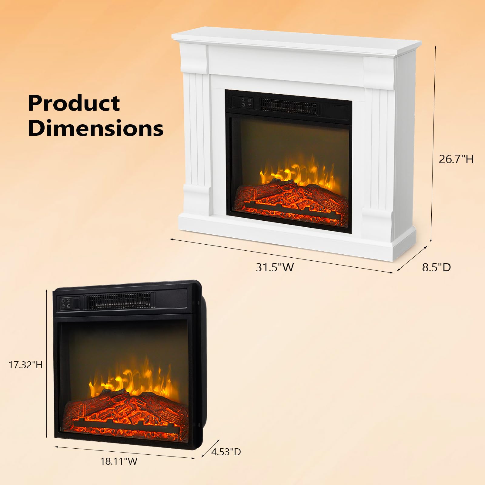 ROVSUN 32 Inch Freestanding Electric Fireplace Heater with Remote Control - Adjustable Temperature, Timer & Realistic Flame - 1400W Indoor Fireplace for Living Room, Bedroom & Home Decor (Perfect for Winter Heating & Cozy Ambiance)