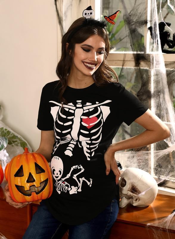Spadehill Women's Halloween Maternity Funny Short Sleeve T-Shirt - Cute Pregnancy Costume for Halloween Parties & Maternity Photos