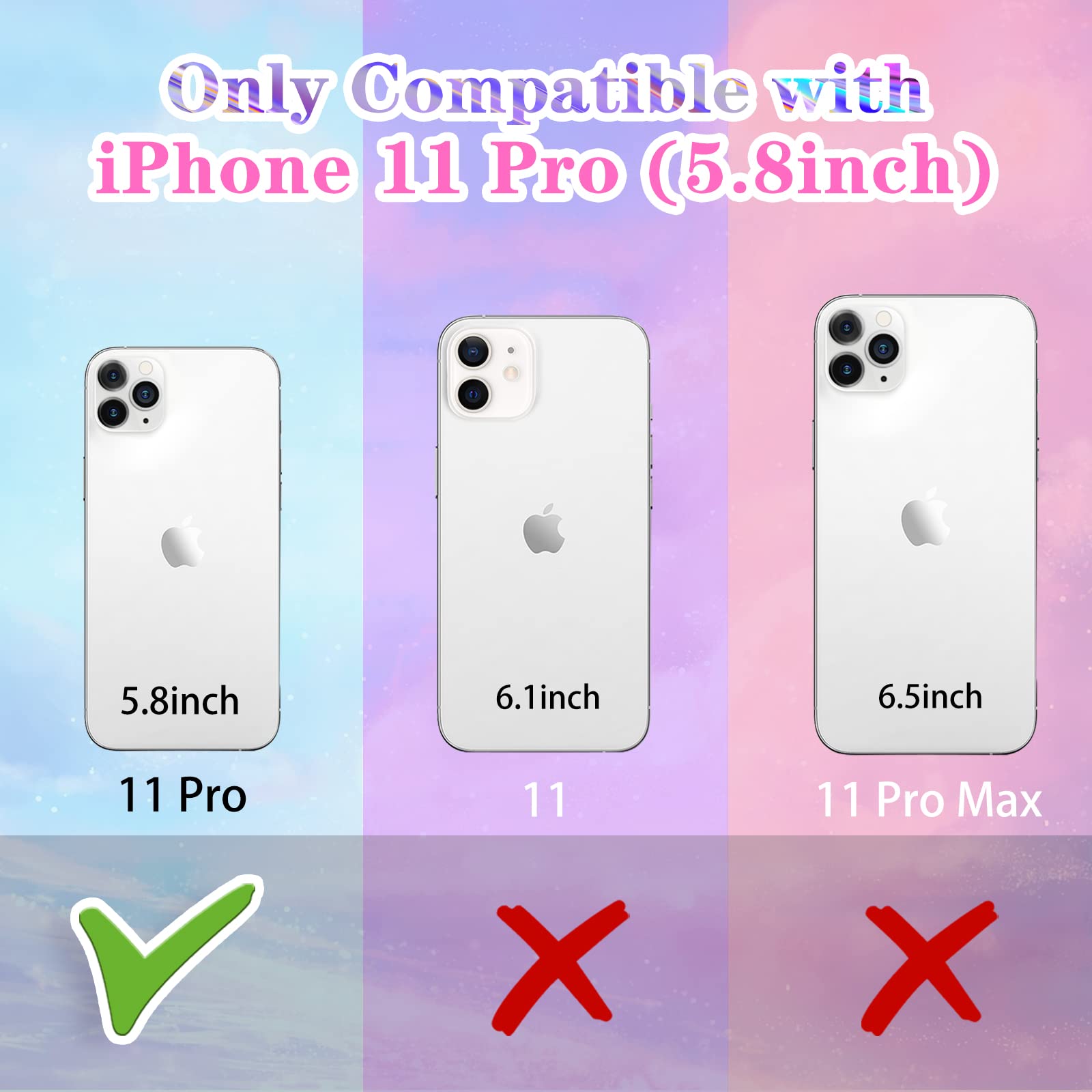 Goocrux 4-in-1 iPhone 11 Pro Case for Women - Glitter Sequin Sparkle Clear Crystal Phone Cover with Chain, Camera Protector & Screen Protector | Cute Girly Design for Girls & Teens | Perfect for Parties, Gifts & Everyday Use
