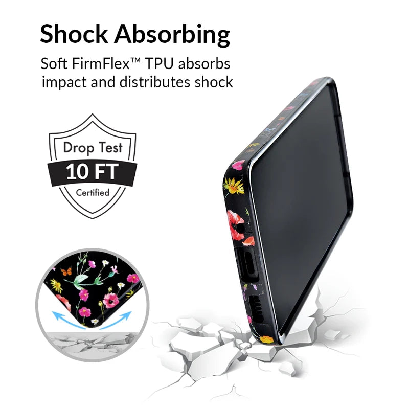 Samsung Galaxy Phone Case with Black Wildflower Design - Durable Protective Cover for Everyday Use, Travel & Outdoor Activities