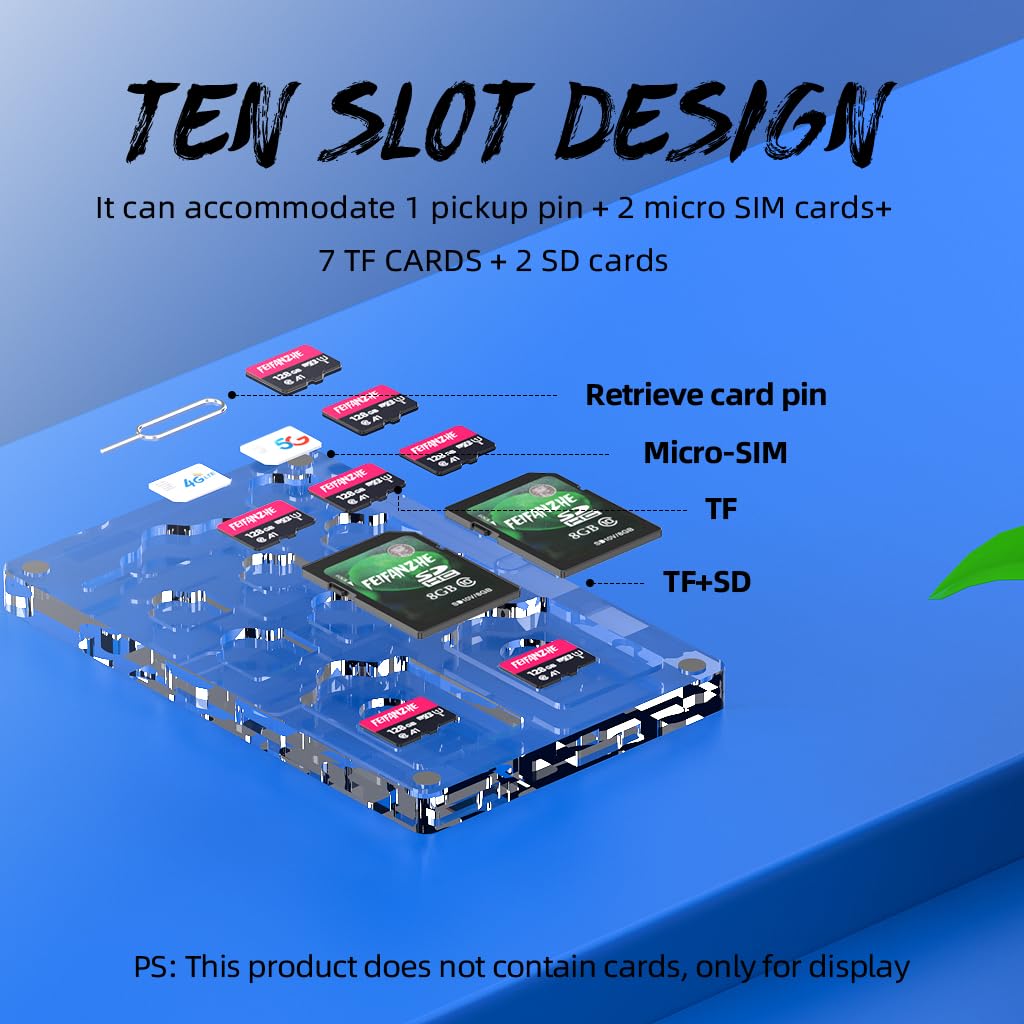 10-Slot Magnetic SIM Card Holder - Transparent Mini Storage Case for Nano SIM, Micro SD & TF Cards | Compact Organizer with 6 SD/TF Slots | Perfect for Travel, Office & Tech Enthusiasts
