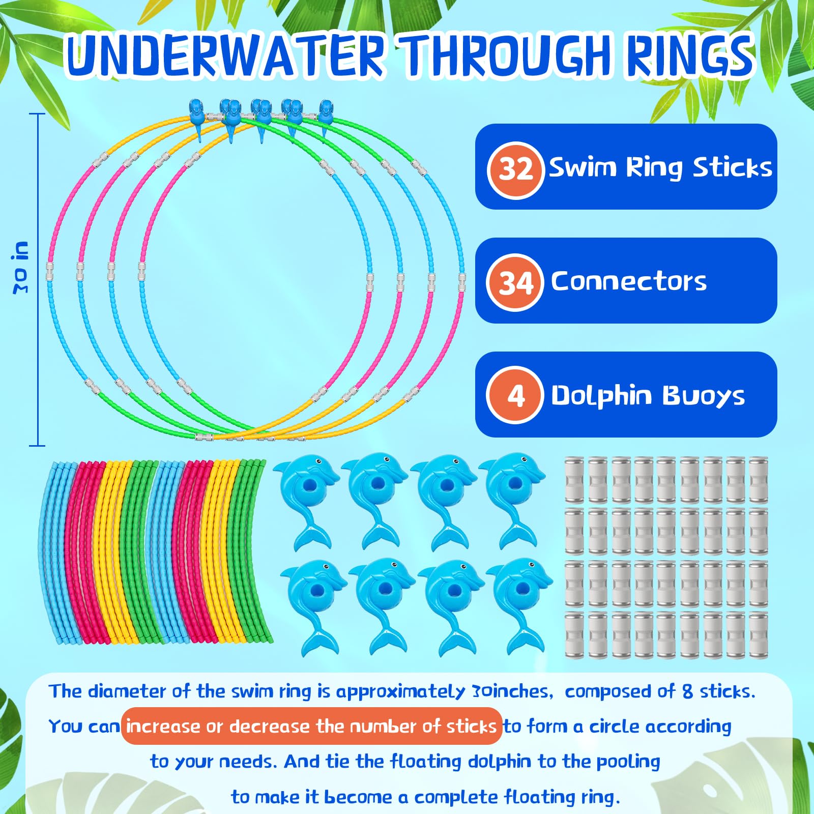 **4-Pack Swim Through Rings Pool Diving Toys for Kids - Fun Underwater Swimming & Floating Hoop Games - Best Water Toys for Boys & Girls Ages 3-12 - Perfect for Pool Parties, Summer Fun & Backyard Play**