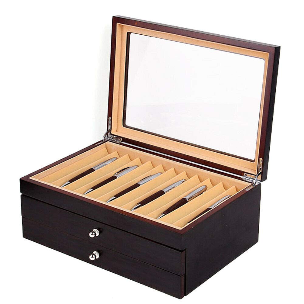 LYNICESHOP 3-Layer Large Wooden Pen Display Box with Metal Clasp - 34 Slot Glass Window Pen Organizer Case for Fountain Pens, Collectibles & Stationery - Perfect for Office, Home Desk & Gift Presentation