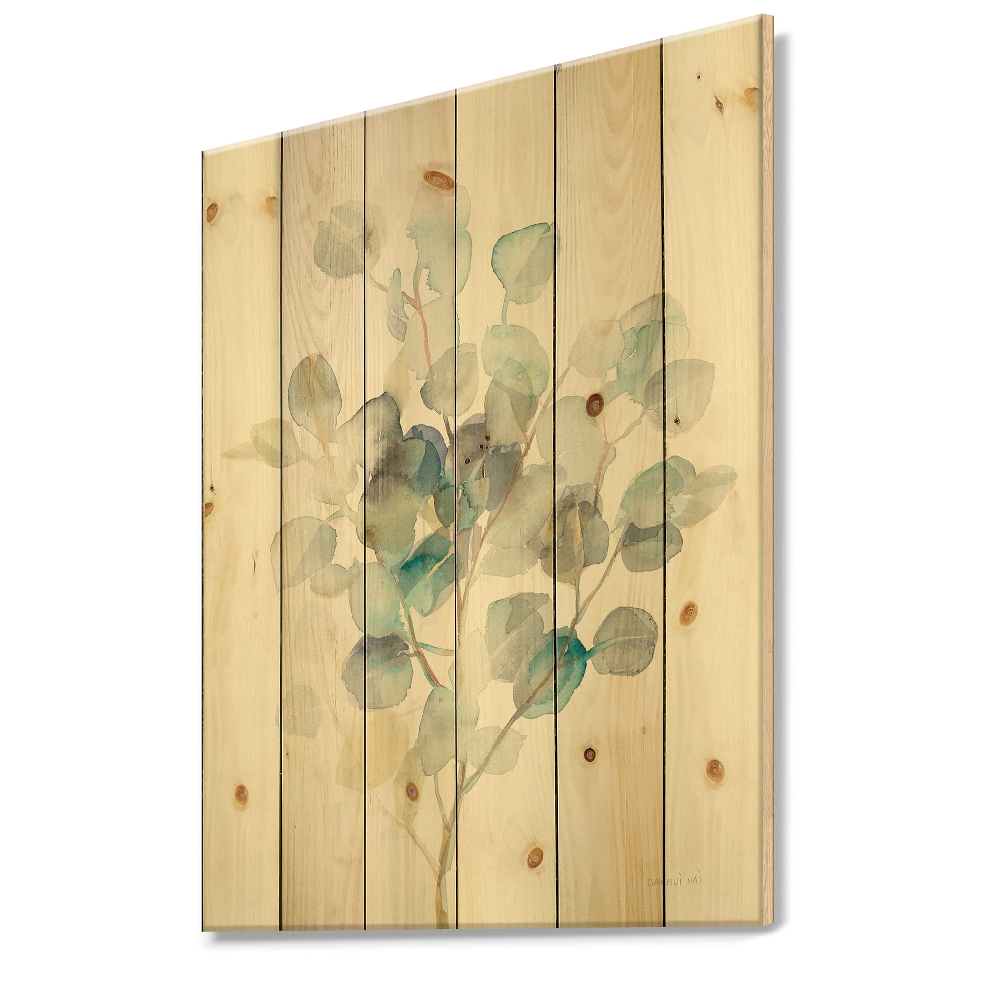 Eucalyptus Leaves Wood Wall Decor - Blue Floral Wall Art Panels Printed on Natural Pine - Perfect for Living Room, Bedroom & Farmhouse Decor