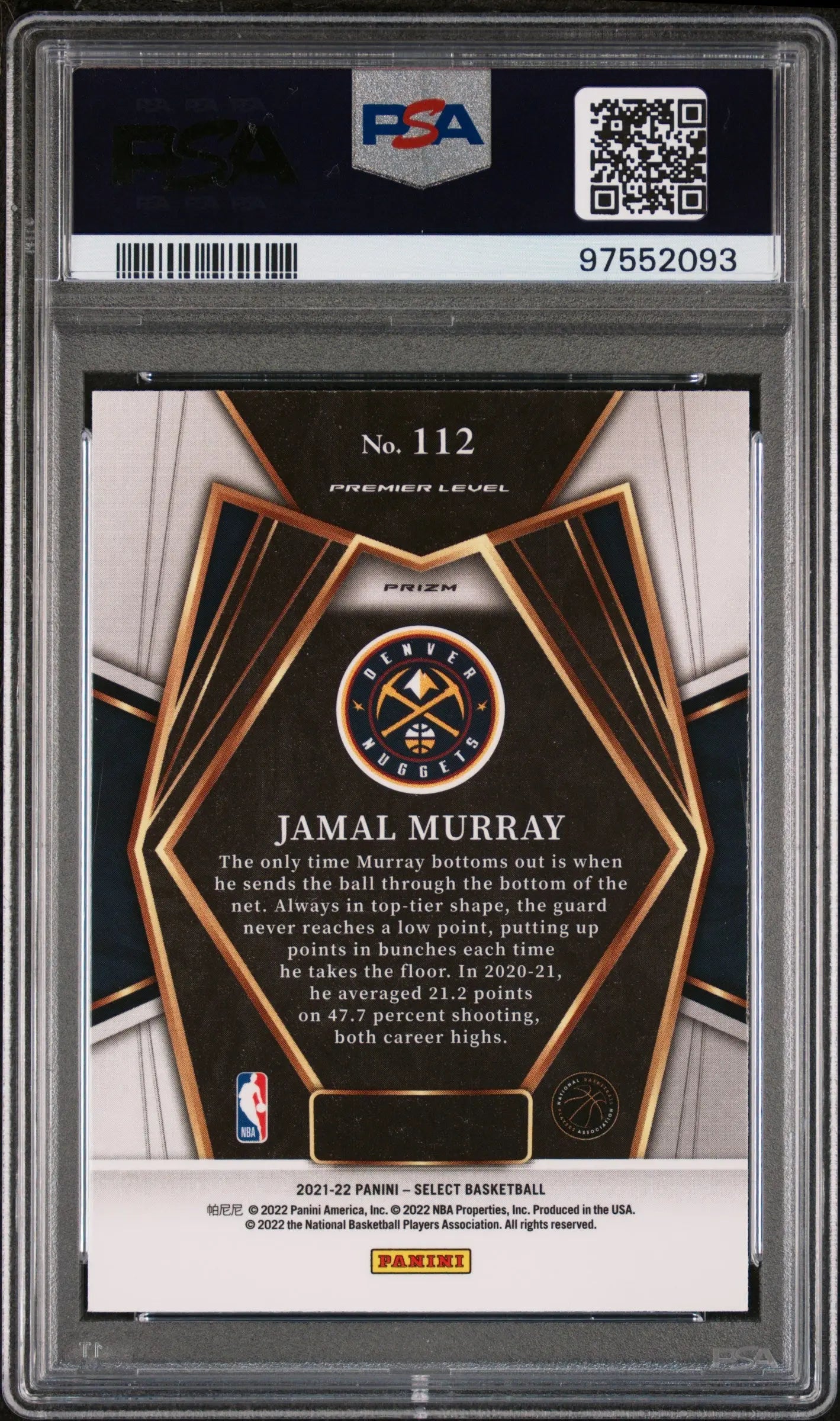 2021 Panini Select Basketball Jamal Murray Elephant Prizm PSA 9 #112 - Rare Basketball Trading Card for Collectors & Investors - Perfect for Sports Memorabilia Collections & Investment Portfolios