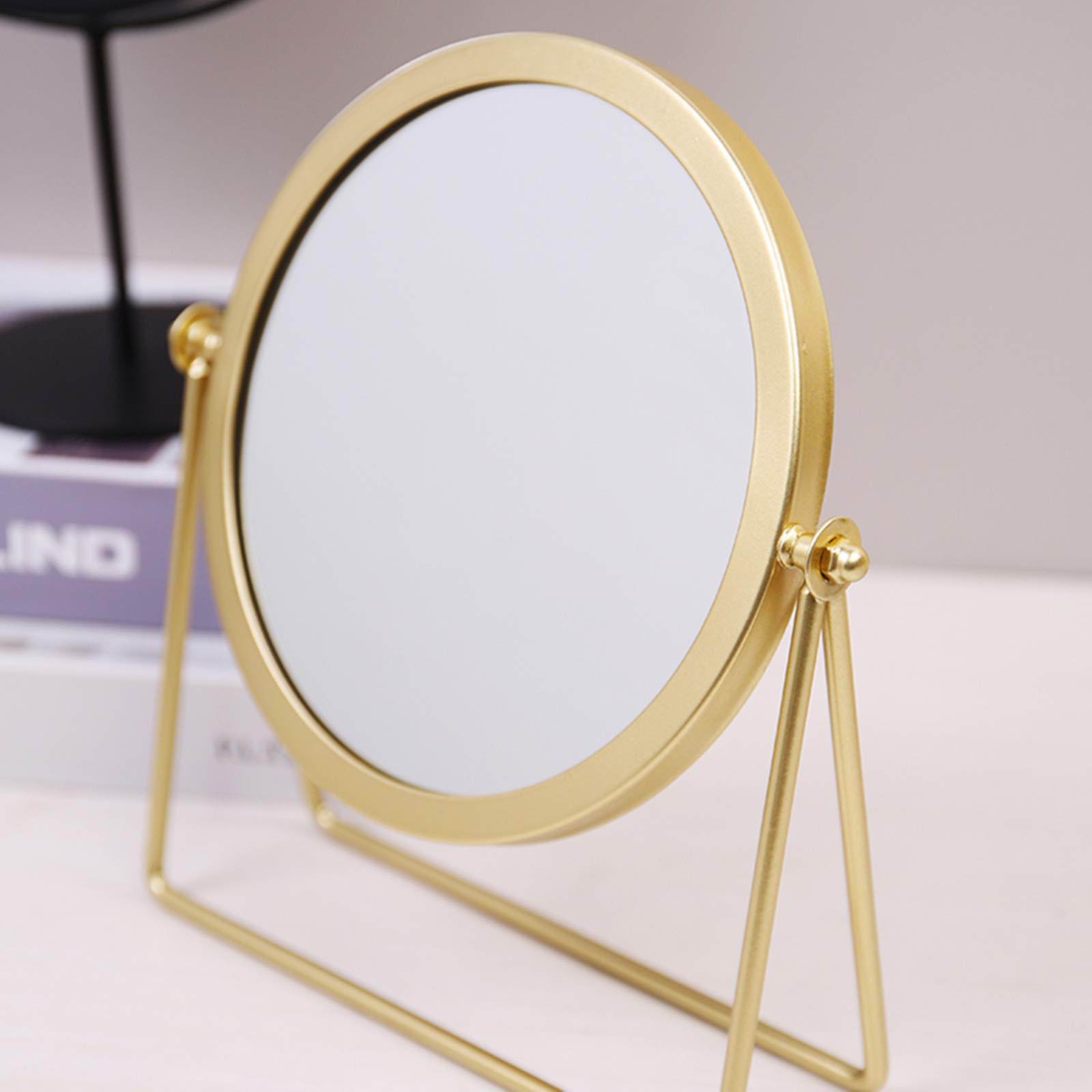 360° Rotating Golden Iron Tabletop Makeup Mirror - Swivel Desktop Stand Mirror for Dressing Table | Perfect for Vanity, Bathroom & Bedroom Makeup Application