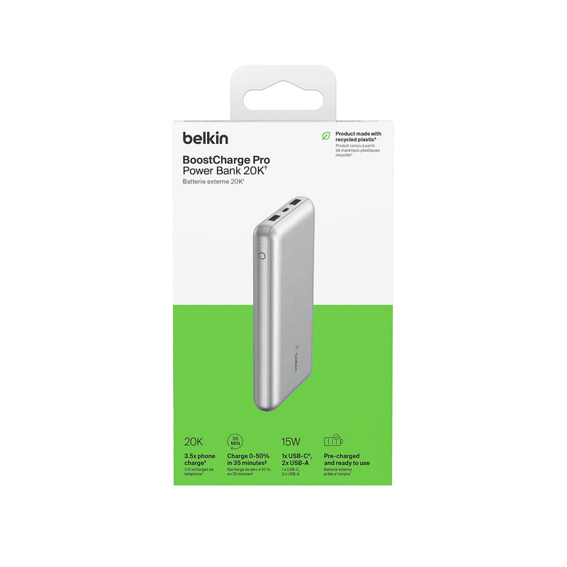 Belkin 20000mAh Portable Power Bank with USB-A & USB-C Ports - Fast Charging for iPhone, Android, Samsung - Perfect for Travel, Camping, and Emergency Backup