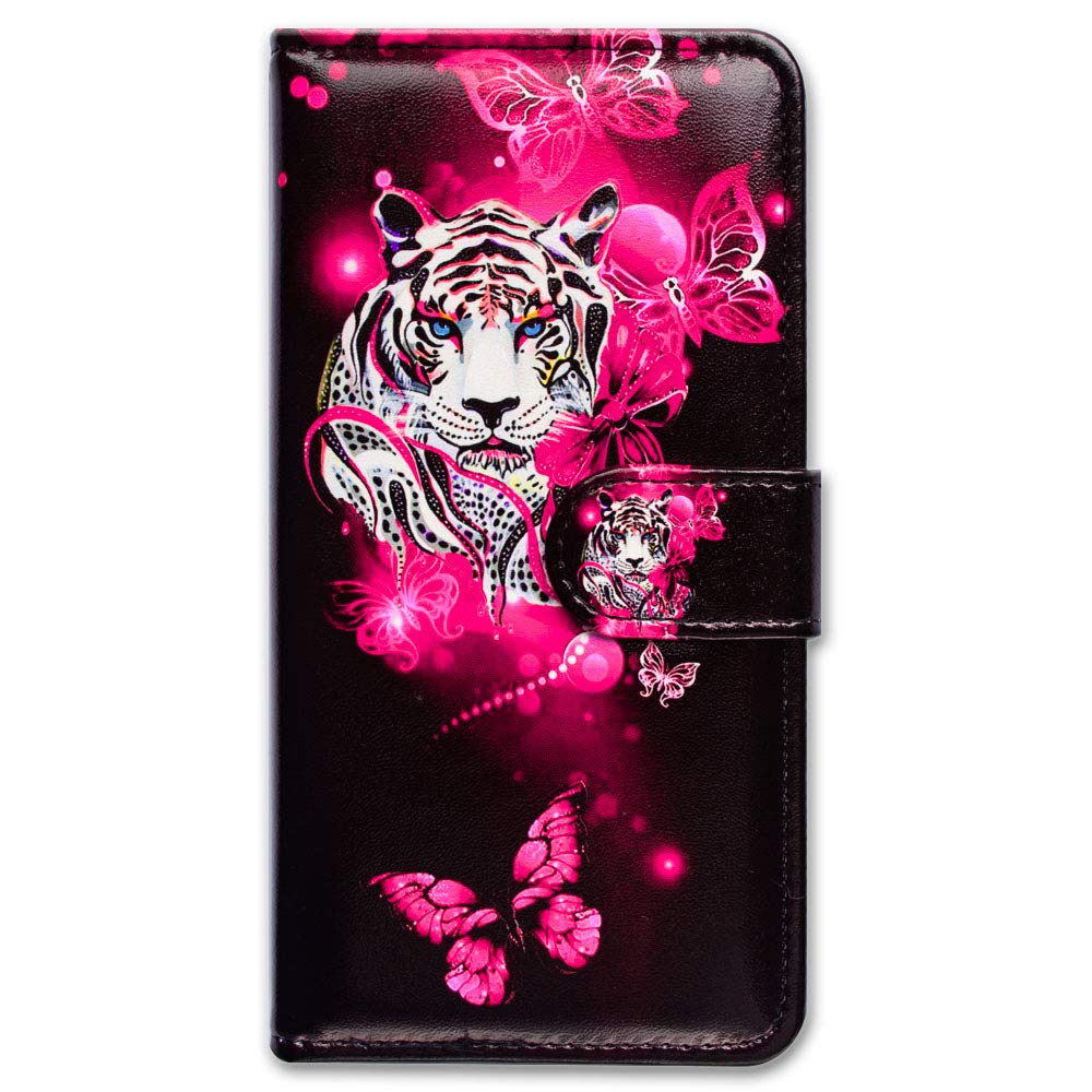 Premium White Tiger Butterfly Leather Flip Wallet Case for iPhone 13 Pro Max - Card Slot Holder & Built-in Kickstand (Perfect for Work, Travel & Everyday Protection)