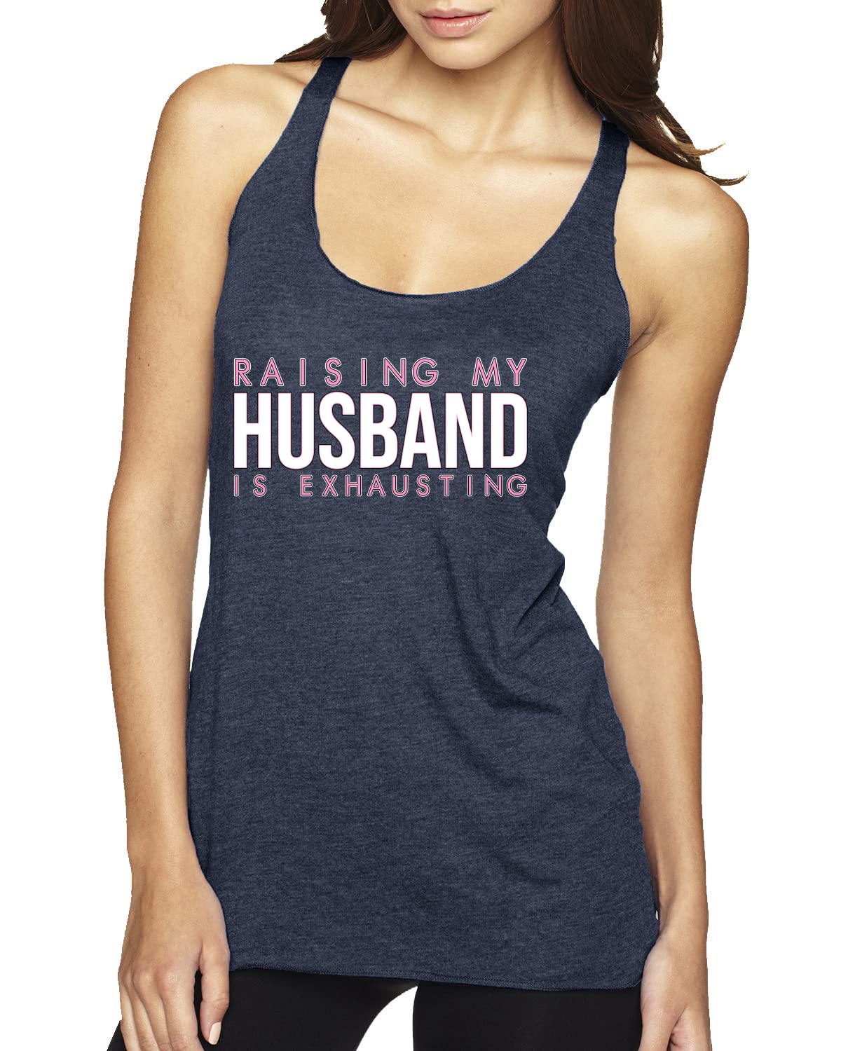Funny 'Raising My Husband is Exhausting' Tri-Blend Racerback Tank Top - Soft & Comfortable Women's Humor Shirt for Casual Wear, Gym, or Lounge