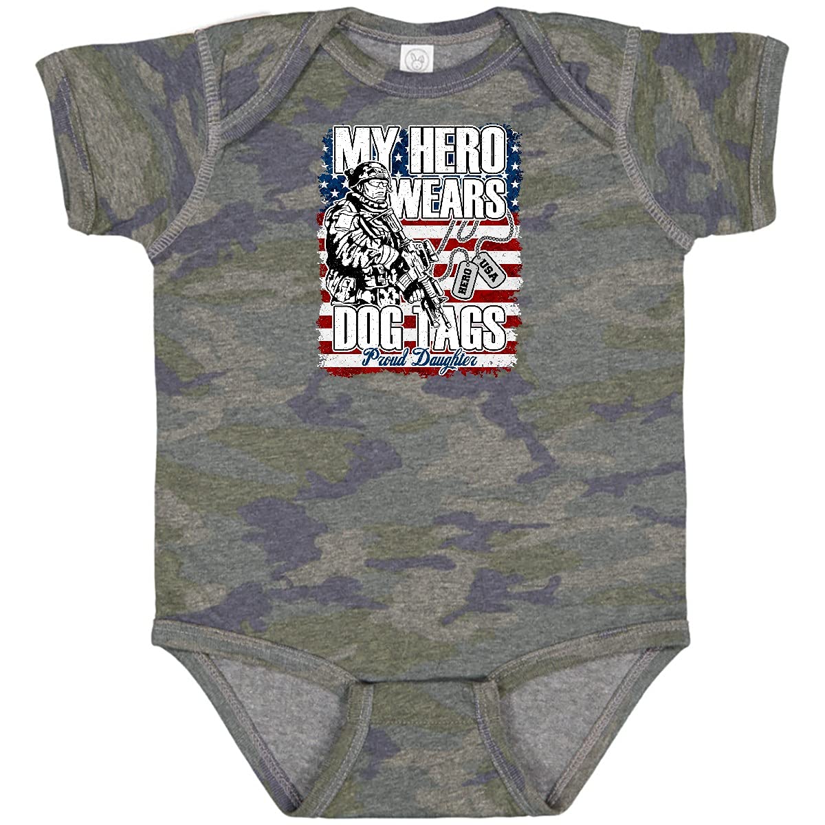 Inktastic Military Proud Daughter Hero Wears Dog Tags Girls Baby Bodysuit - Patriotic Onesie for Military Families, Perfect for Veterans Day & Army-Themed Events