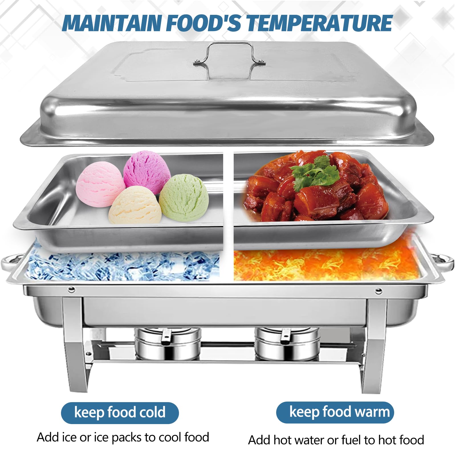 7-Pack Stainless Steel Chafing Dishes - 8 Quart Full-Size Buffet Catering Set (Silver Rectangular Chafer Warmers) for Banquets, Parties, Buffets & Catering Supplies - Perfect for Weddings, Events & Food Service