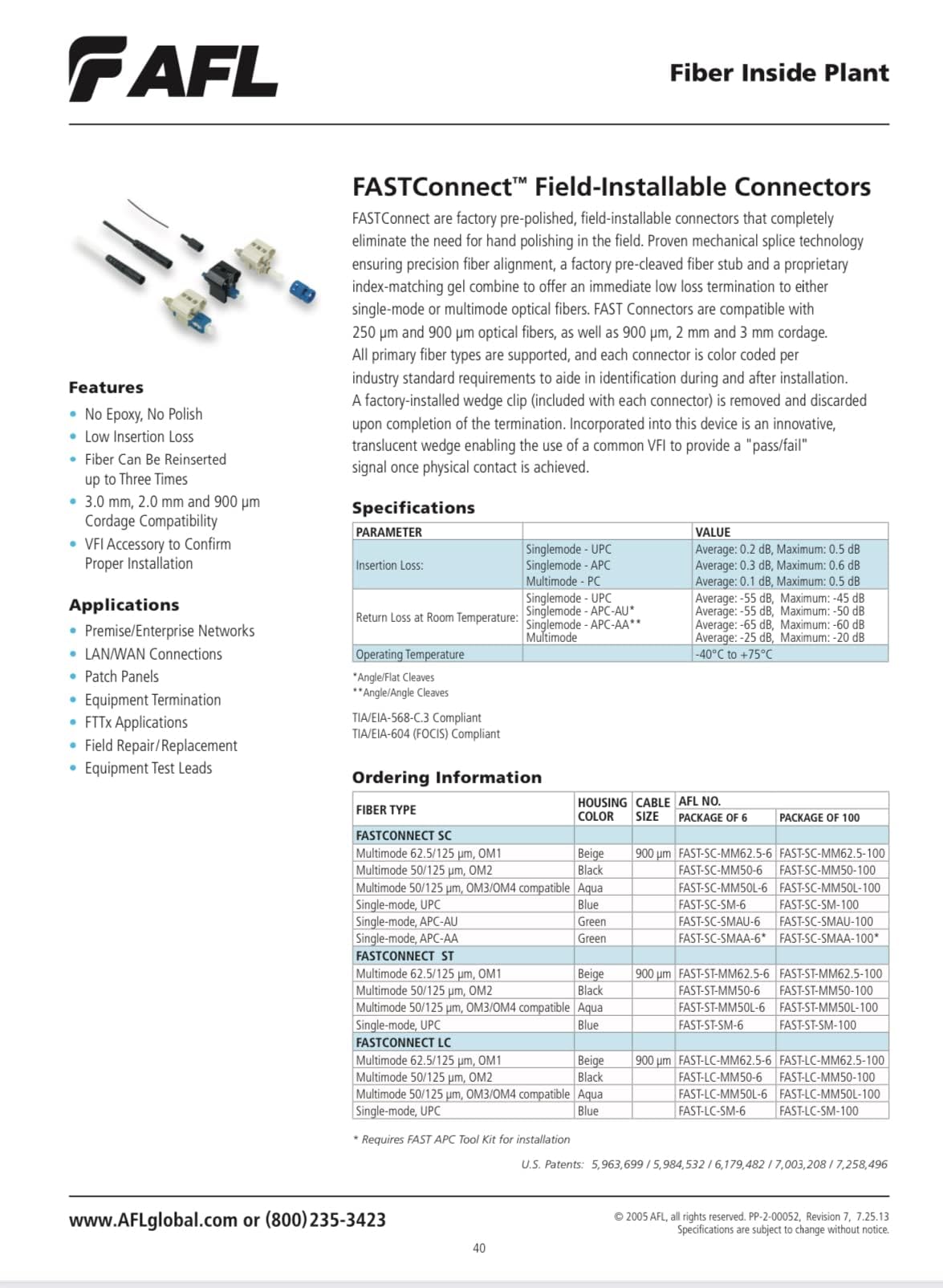 Fast-SC-SMAU SM Single Mode 0.9mm/0.25mm Fiber Optic Connectors - Pack of 6 for High-Speed Data Transmission, Network Installations & Telecom Applications
