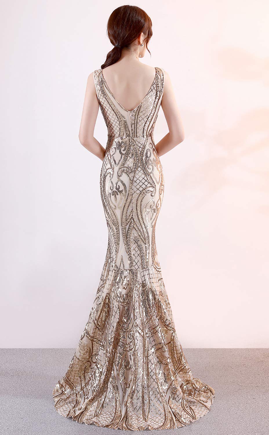 Elegant Women's V-Neck Sequin Asymmetrical Mermaid Evening Gown - Perfect for Prom, Cocktail Party & Formal Events