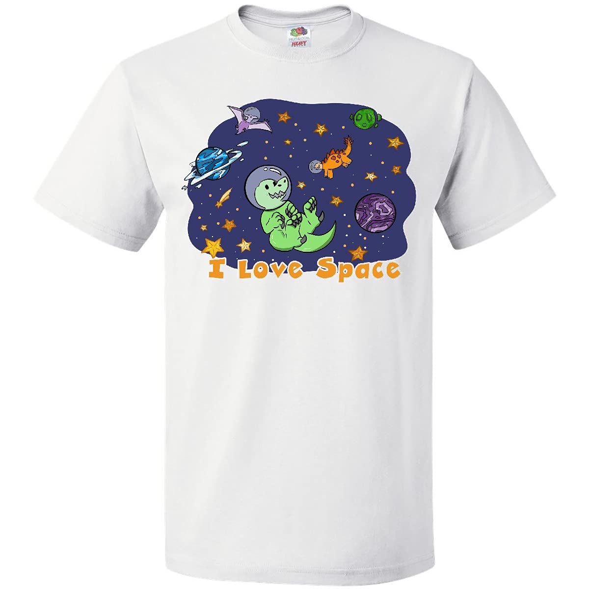 Inktastic I Love Space Cute Dinos and Planets Graphic T-Shirt for Men Women - Astronaut Dinosaur Space Theme Casual Tee for Science Lovers, Space Enthusiasts, and Dinosaur Fans