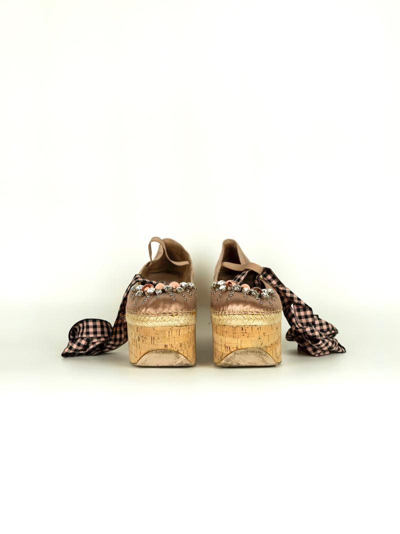 Miu Miu Pink Satin Platform Shoes Women's Size 39 | Elegant High Wedge Heels for Parties, Weddings & Special Occasions