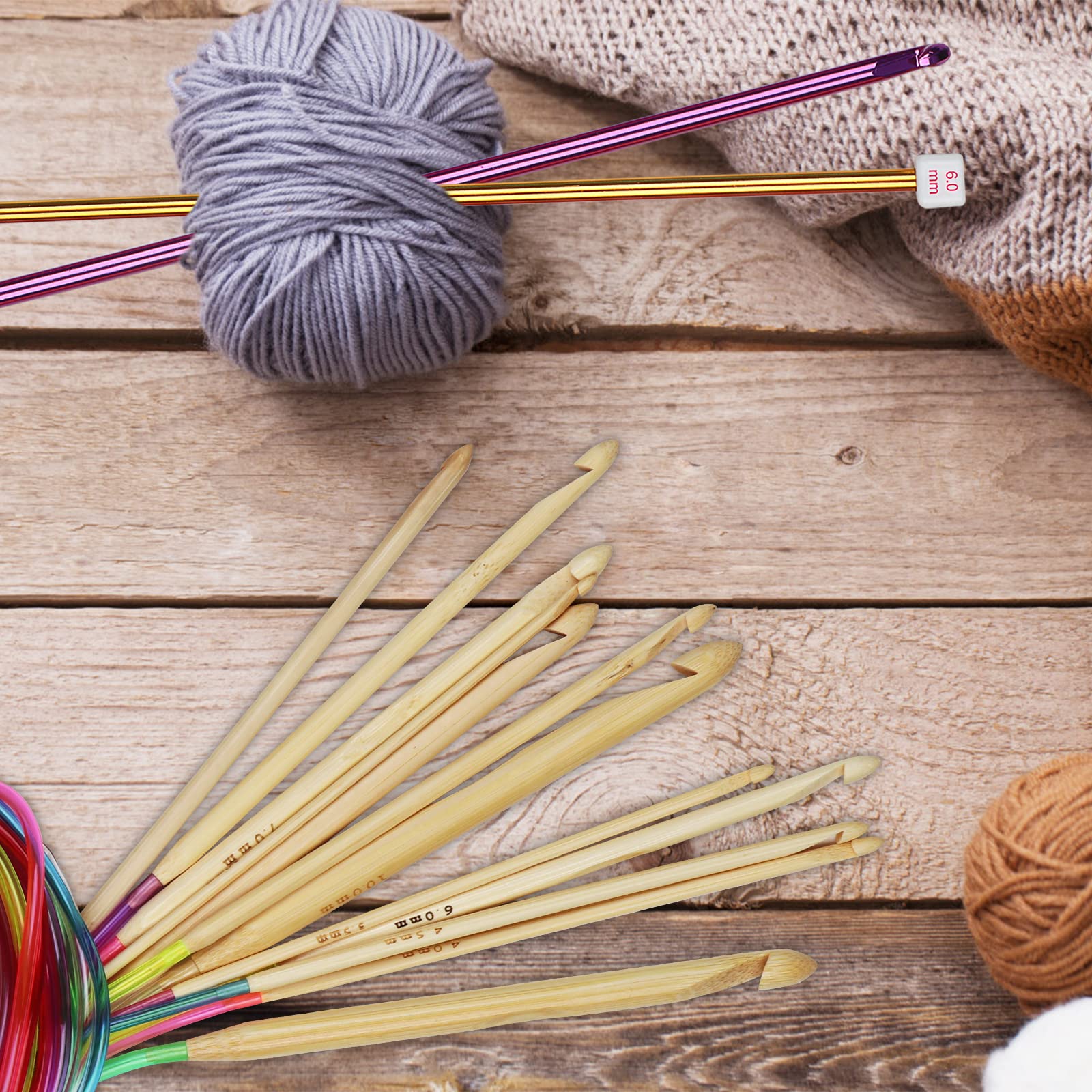 Premium Tunisian Crochet Kit - 11 Aluminum Hooks & 12 Bamboo Hooks with Cables - Extra Long Afghan Hook for Blankets, Scarves & Sweaters - Complete Crochet Set for Beginners & Experts - DIY Knitting & Crafting Projects