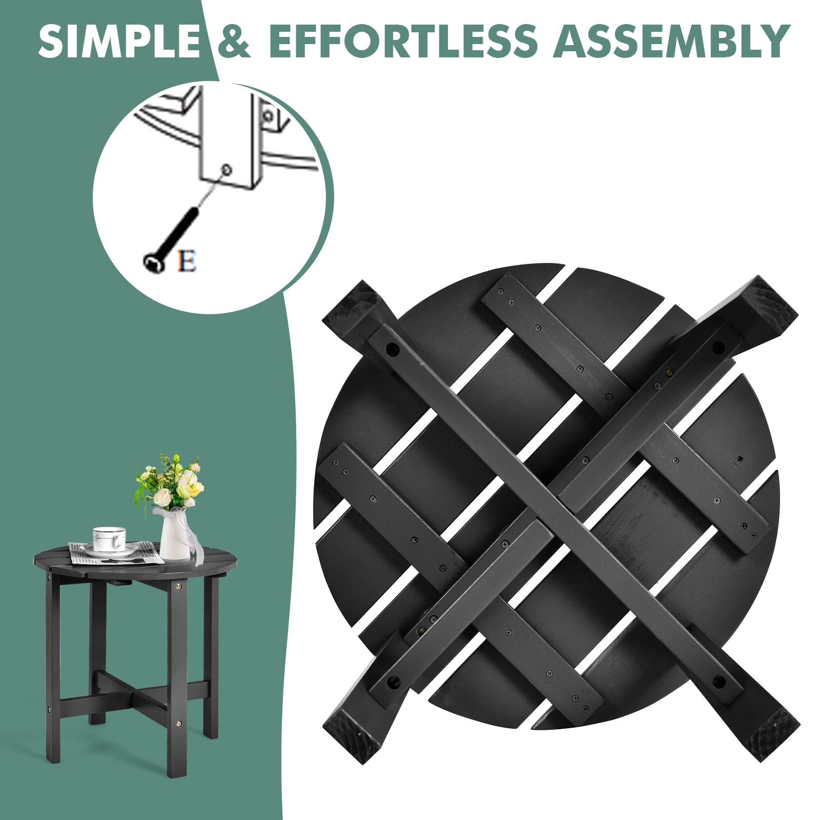 Tangkula 18 Inch Round Outdoor Side Table - Weather Resistant Adirondack End Table for Patio, Lawn, Garden, Balcony & Backyard - Perfect for Coffee, Drinks & Decor (Set of 2, Black)