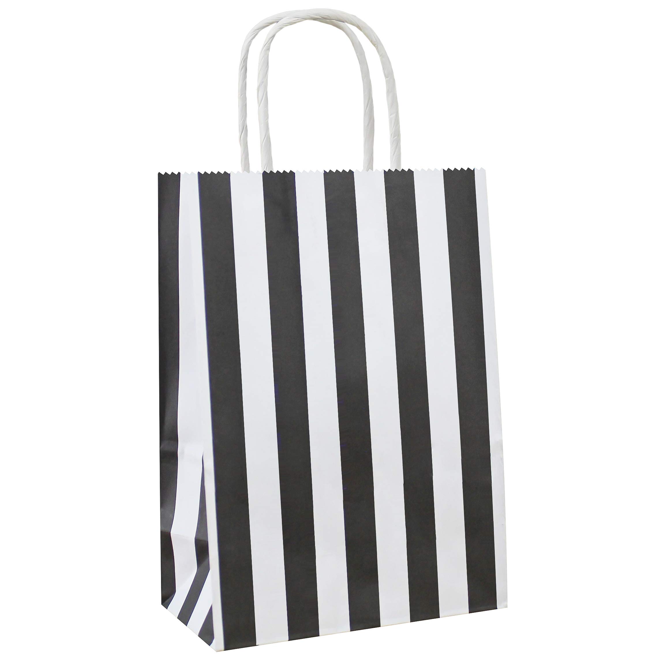 25 PCS Black and White Striped Gift Bags - Small Kraft Paper Party Favors with Handles (8.2