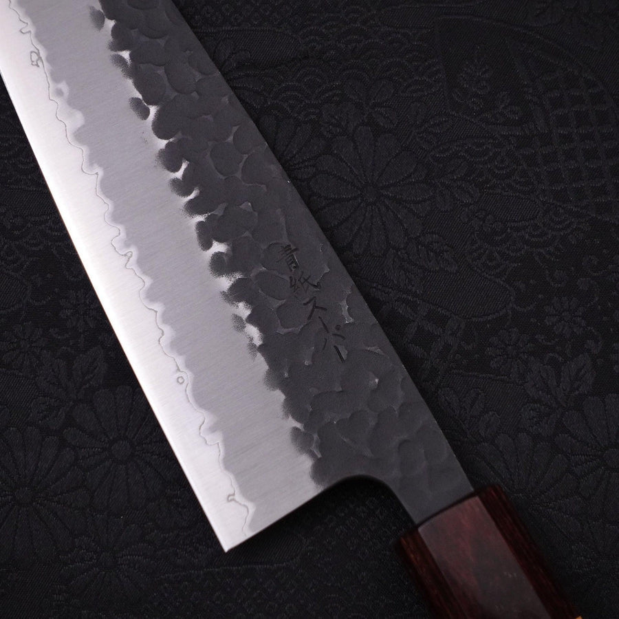 Premium Santoku Knife 170mm - Japanese Blue Super Steel, Stainless Clad, Kurouchi Tsuchime Finish with Zelkova Wood Handle - Perfect for Sushi, Vegetables & Meat Preparation