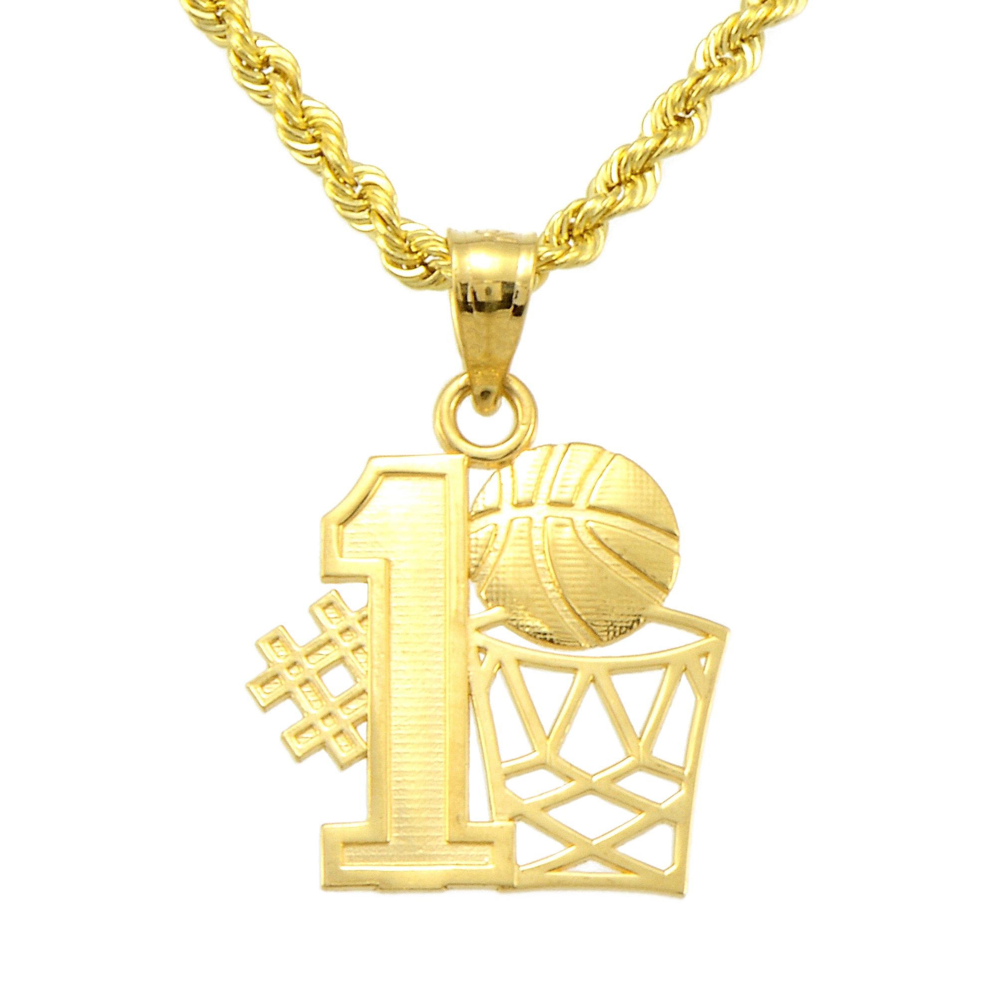 14K Yellow Gold Number One (#1) Basketball Pendant Necklace for Men - Sports Jewelry Gift for Basketball Players & Fans - Perfect for Games, Graduation & Birthday Gifts