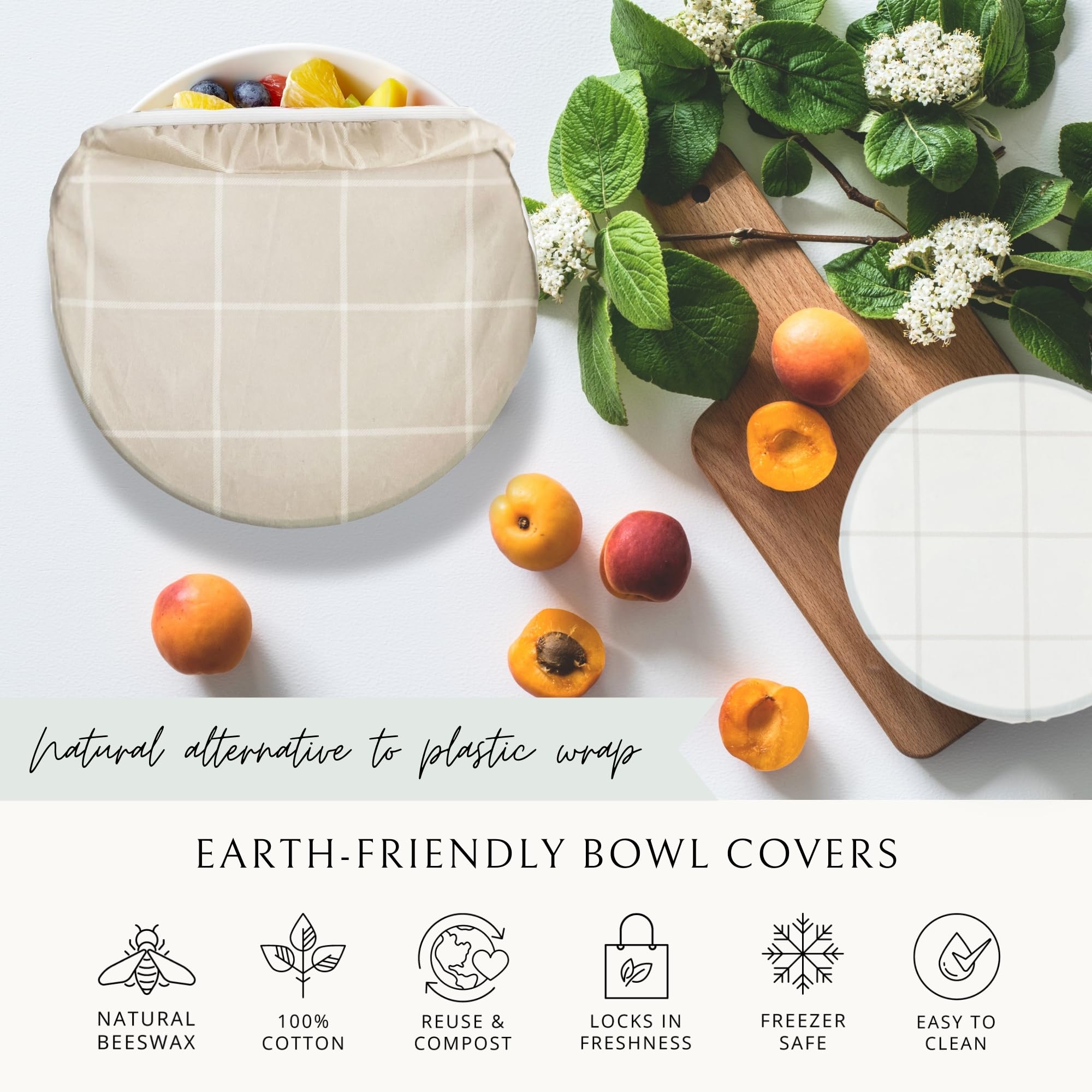Reusable Beeswax Bowl Covers for Bread Proofing - 2 Large Elastic Cotton Cloth Covers for Sourdough Rising & Dough Proofing | Eco-Friendly Bread Bowl Covers for Baking, Meal Prep & Food Storage