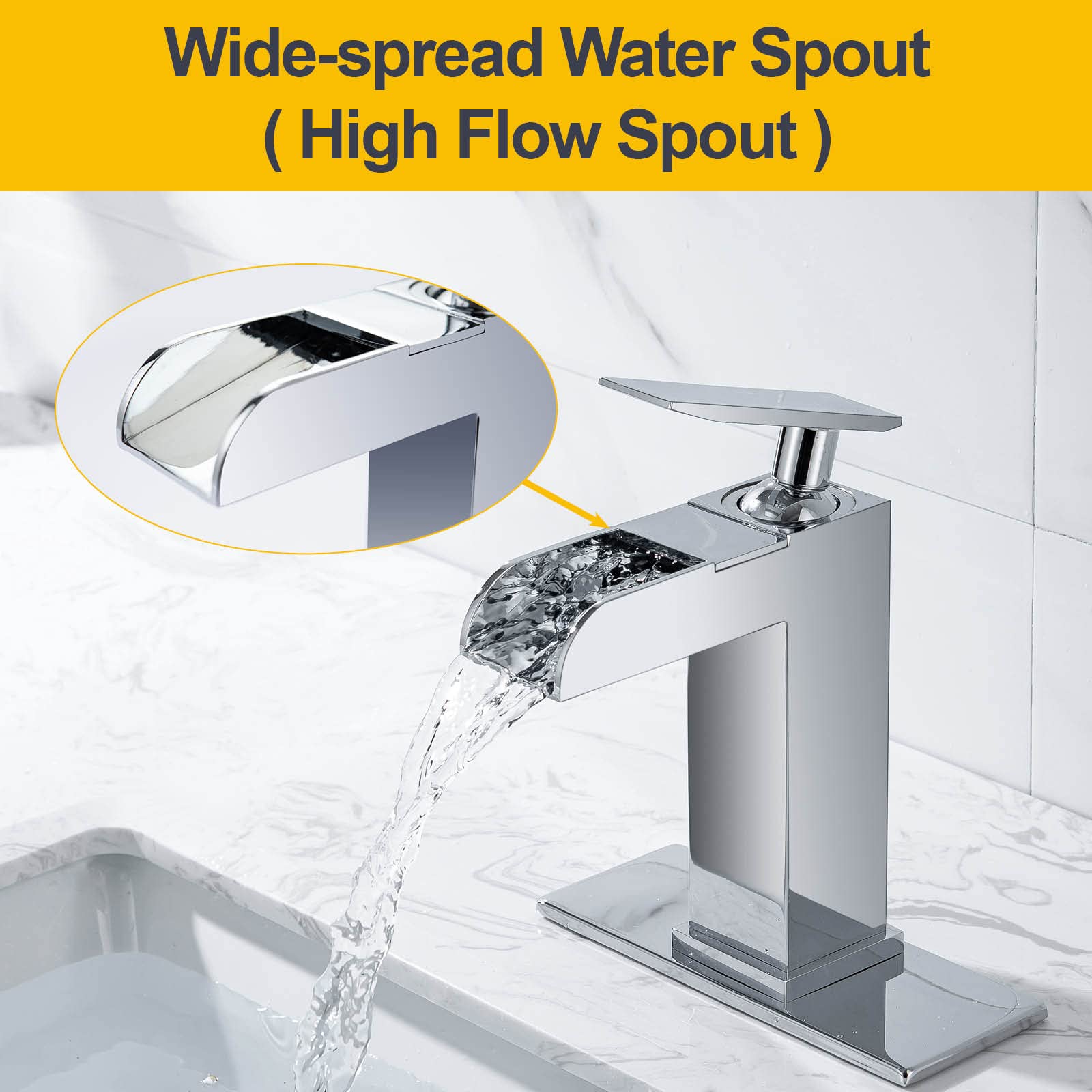 Solid Brass Waterfall Bathroom Faucet - 1/3 Hole Deck Mount for Vanity & RV Sink - Polish Chrome Finish for Modern Bathrooms