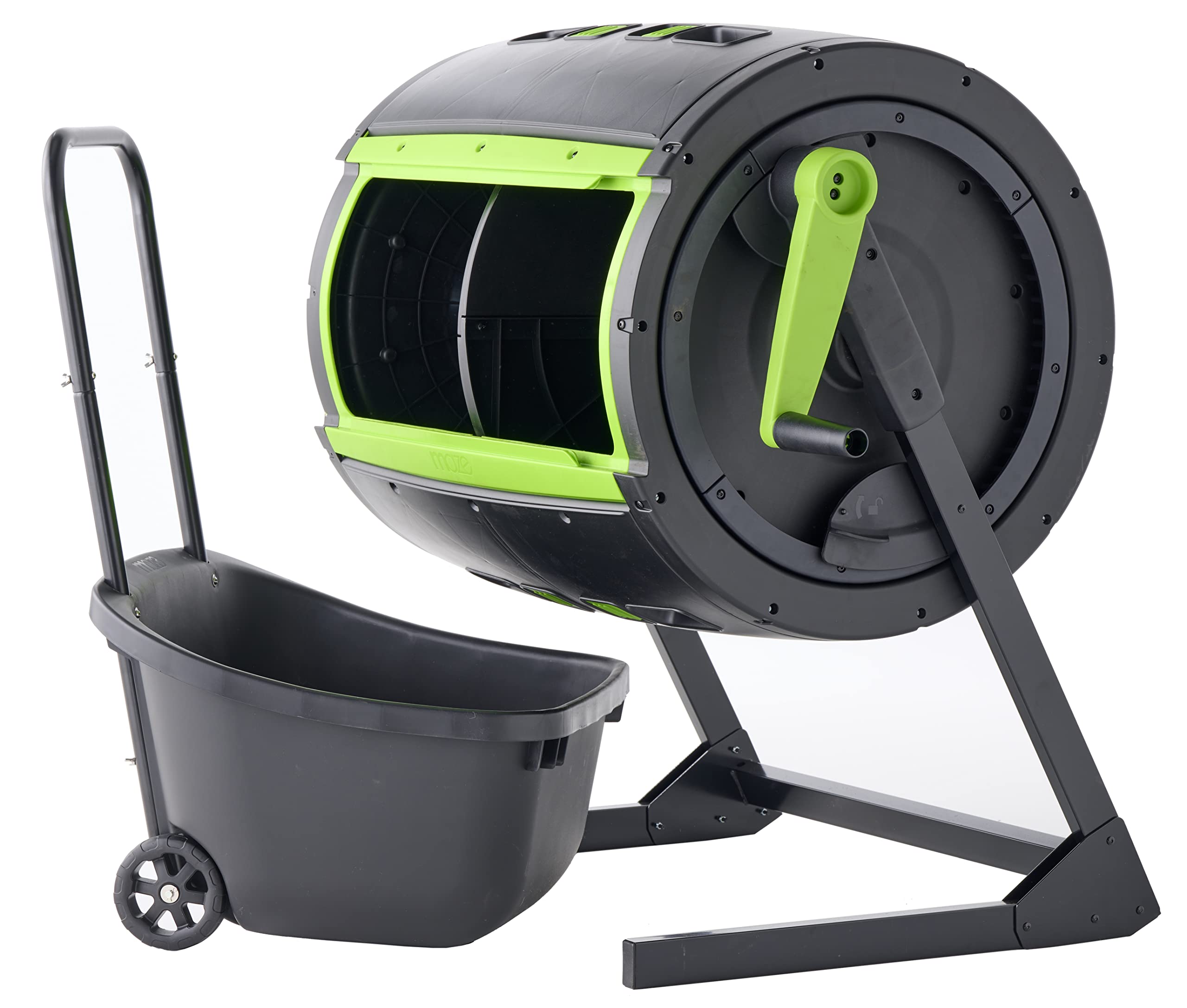 65 Gallon Dual Chamber Compost Tumbler - Large Double Door & Open Base Design with Free Compost Cart | Fast Organic Waste Recycling for Garden, Yard & Sustainable Living