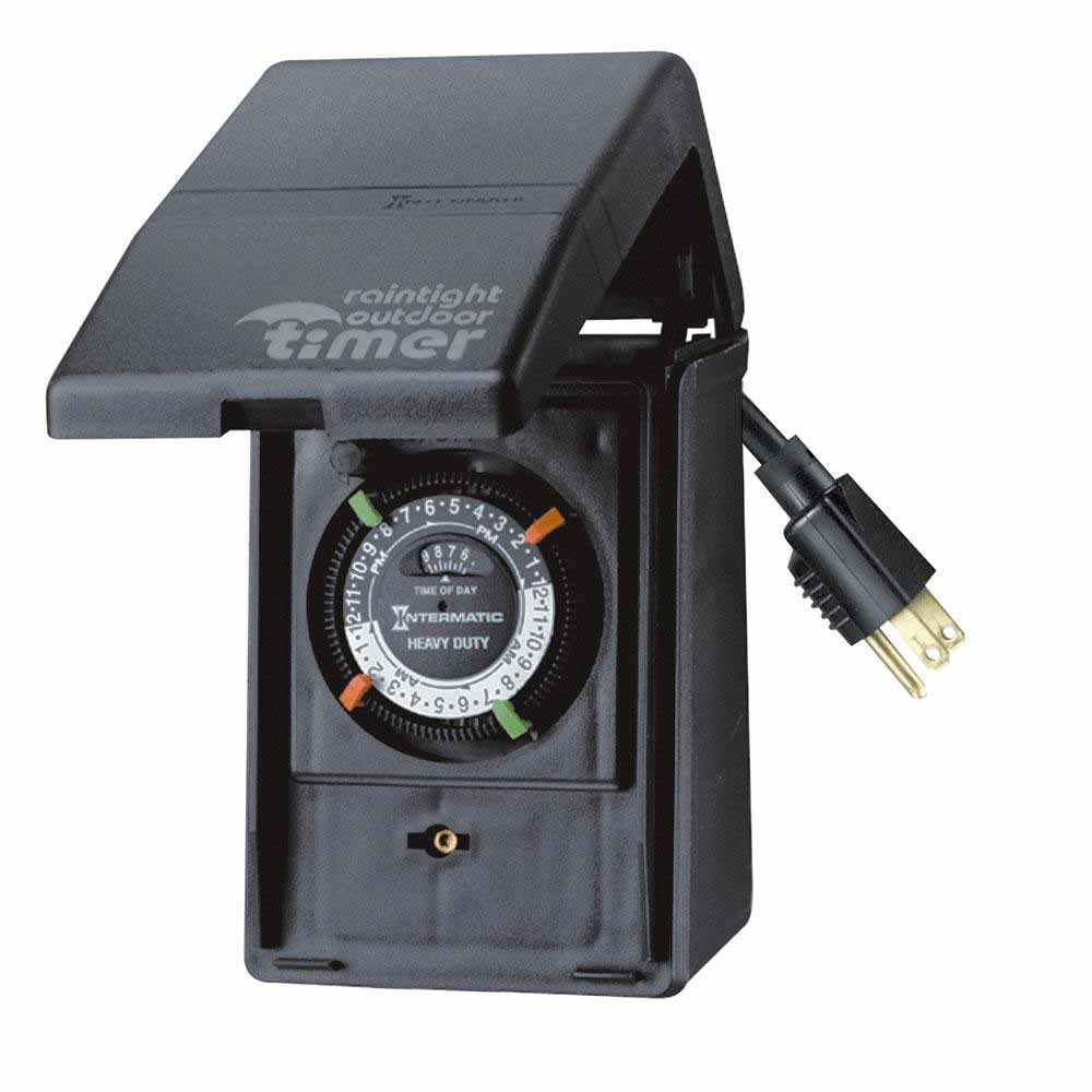 15 Amp 120 Volt 24 Hour Outdoor Mechanical Timer Switch - Heavy Duty Waterproof Plug-in Timer for Garden Sprinklers, Pool Pumps & Outdoor Lighting (Black)