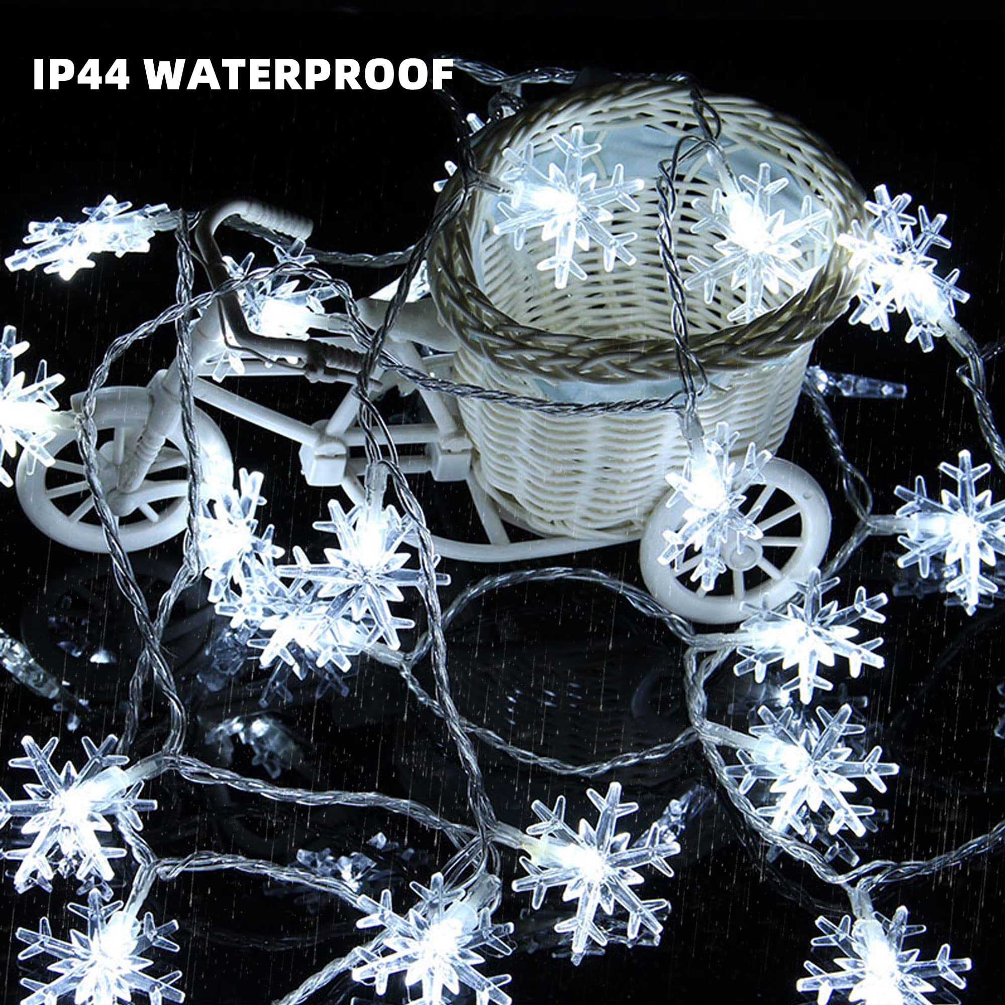 Dazzle Bright 100 LED 49FT Waterproof Christmas Snowflake String Lights - 8 Lighting Modes for Indoor & Outdoor Holiday Decorations, Xmas Tree, Wedding, Party, Garden (White) | Perfect for Winter Wonderland Themes, Cozy Home Ambiance, and Festive Celebrations
