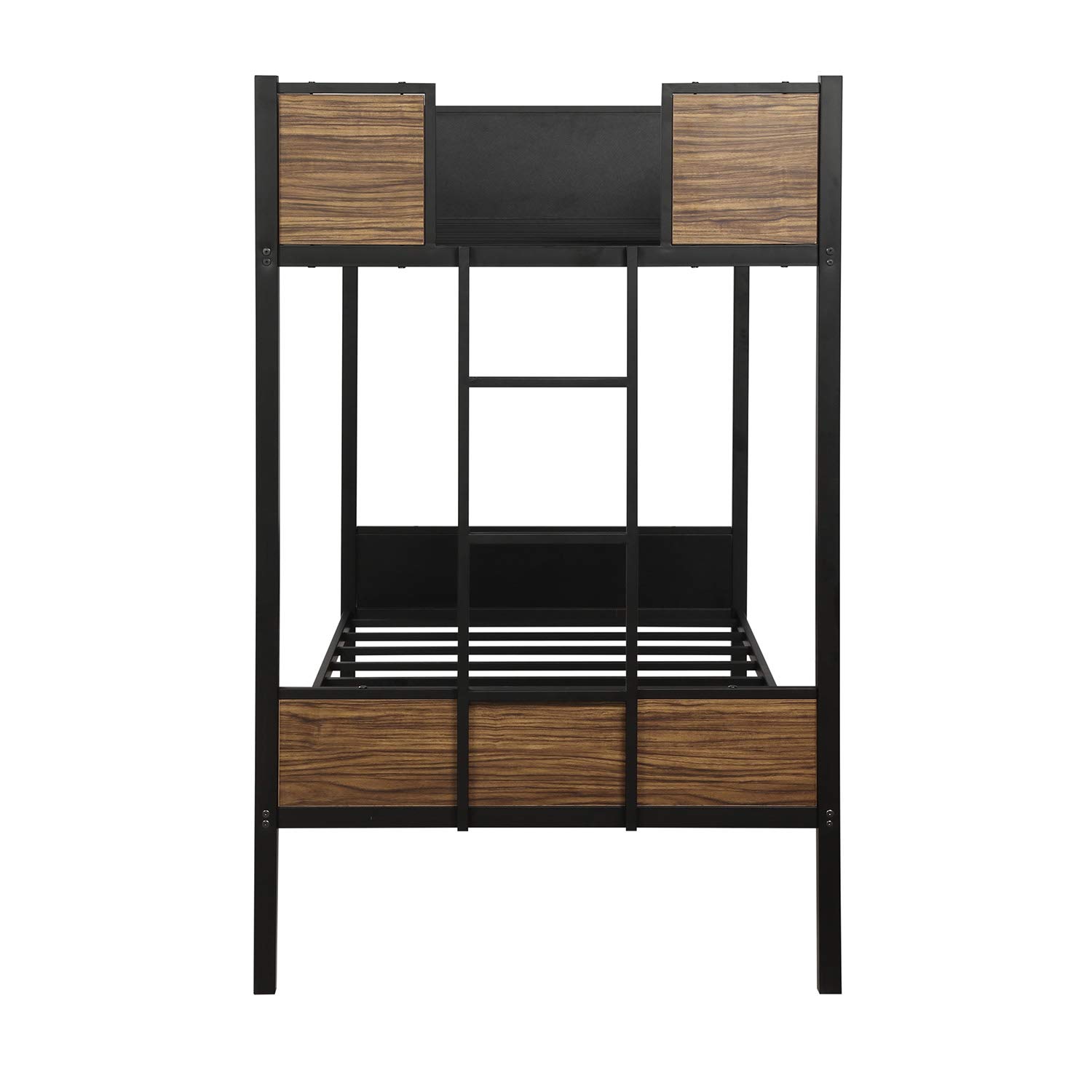 Modern Twin-Over-Twin Bunk Bed with Safety Rail & Built-in Ladder - Sturdy Steel Frame for Kids & Teens (Brown, 78