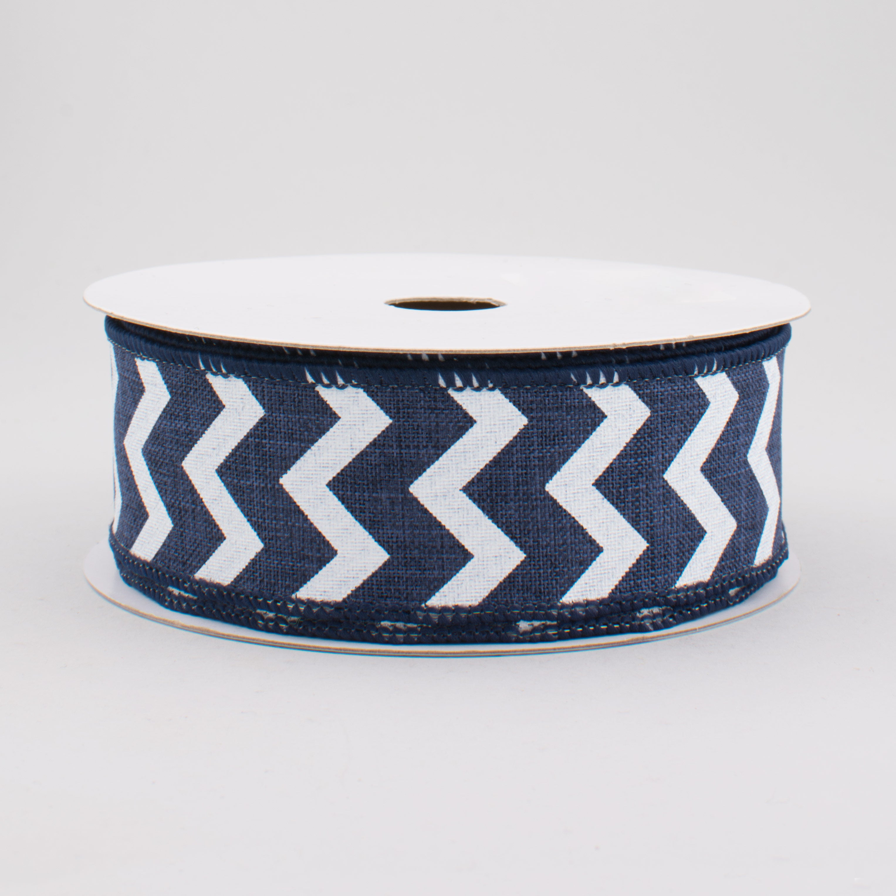 1.5 Inch Navy Blue & White Chevron Canvas Ribbon - 10 Yards Bulk Roll for Gift Wrapping, DIY Crafts, and Party Decorations
