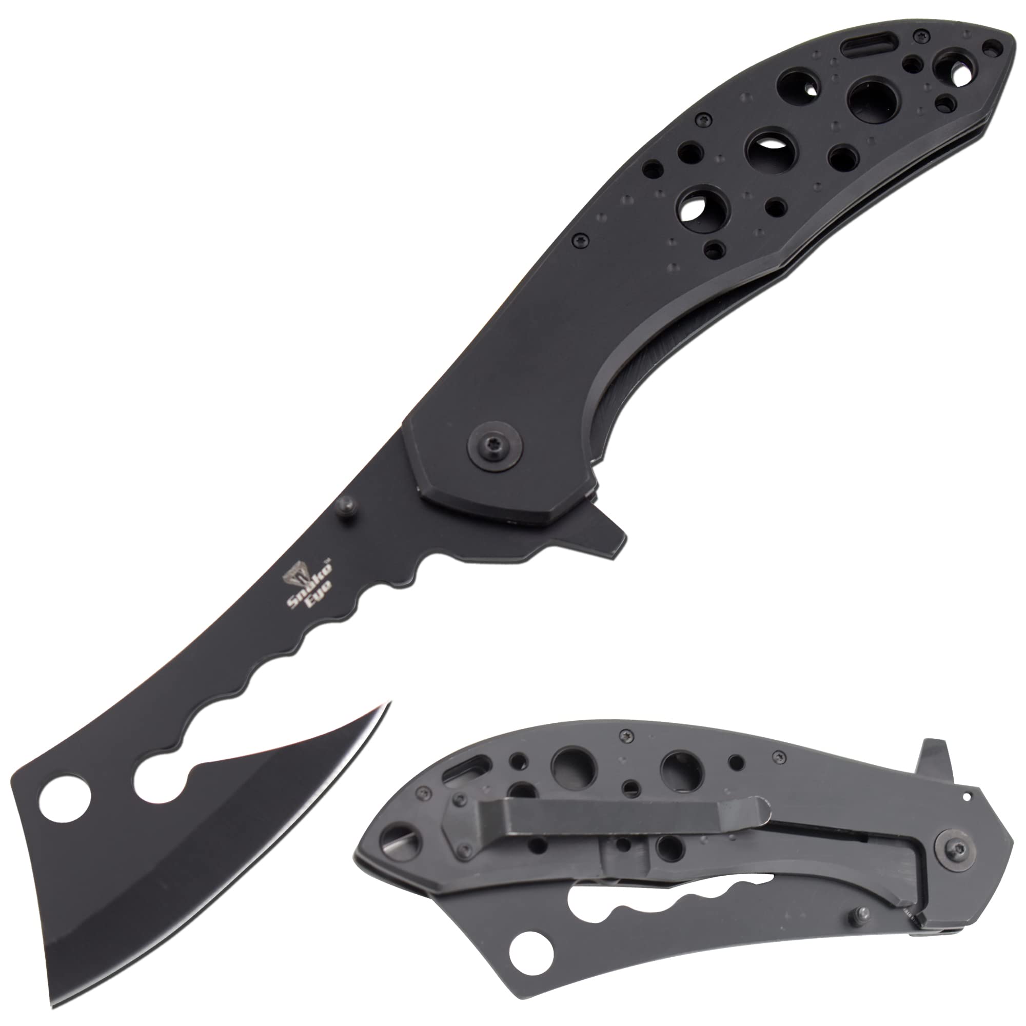 Snake Eye Tactical EDC Mini Cleaver Folding Knife - Stainless Steel Blade, One-Hand Operation for Outdoor Survival & Everyday Carry | Camping, Hiking, Emergency Tool