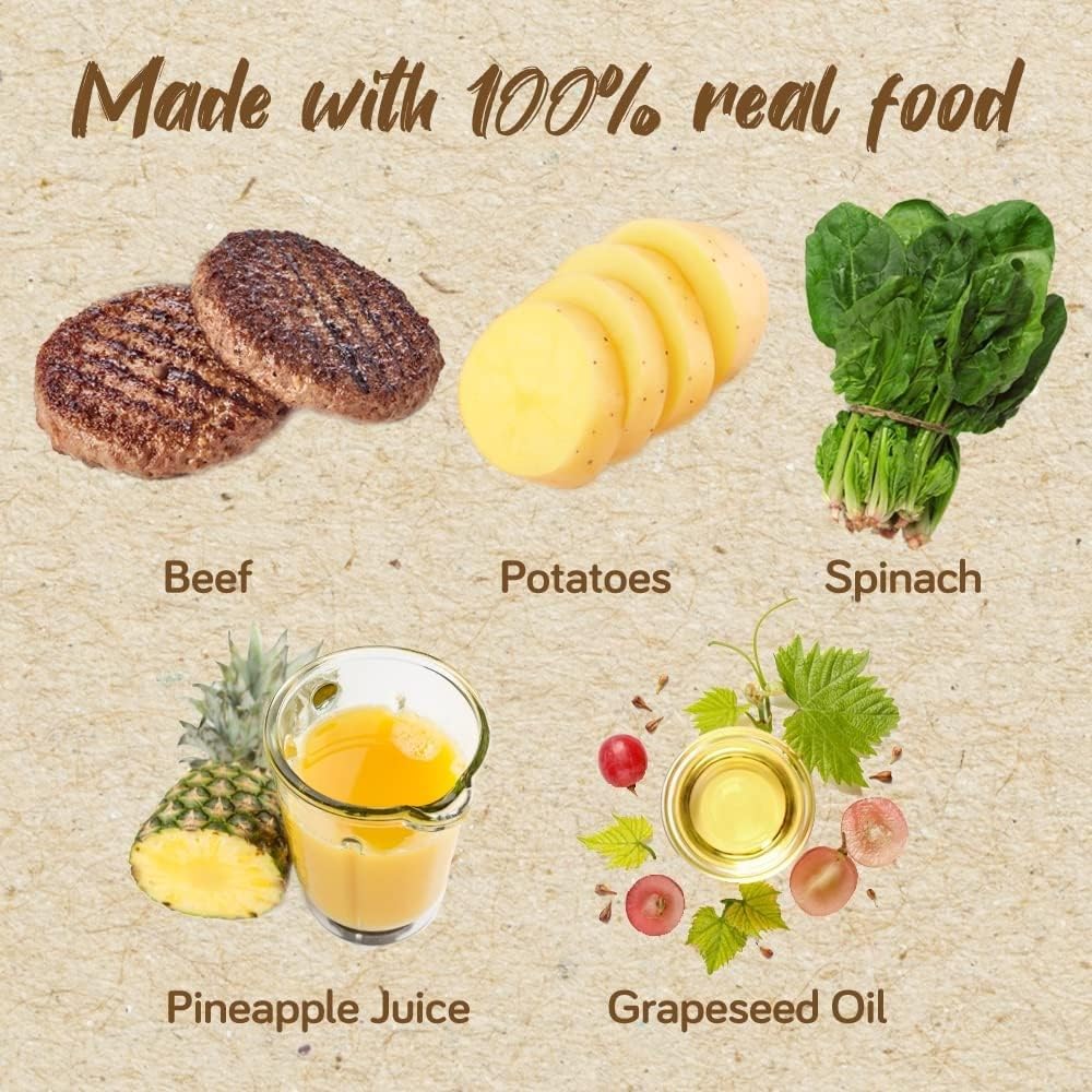 Real Food Blends Beef, Potatoes & Spinach Puree - High Protein Tube Feeding Meals with Vegetables & Fruits - 330 Calorie Nutrient-Rich Pureed Food for Adults & Seniors - 9.4 oz Pouch (12 Pack) - Ideal for G-Tube, PEG Tube & Meal Replacement