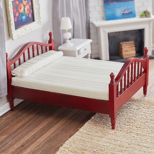 Mahogany Double Bed Miniature for Dollhouse - Handcrafted Wooden Doll Furniture, Perfect for Dollhouse Decor, DIY Projects & Collectibles