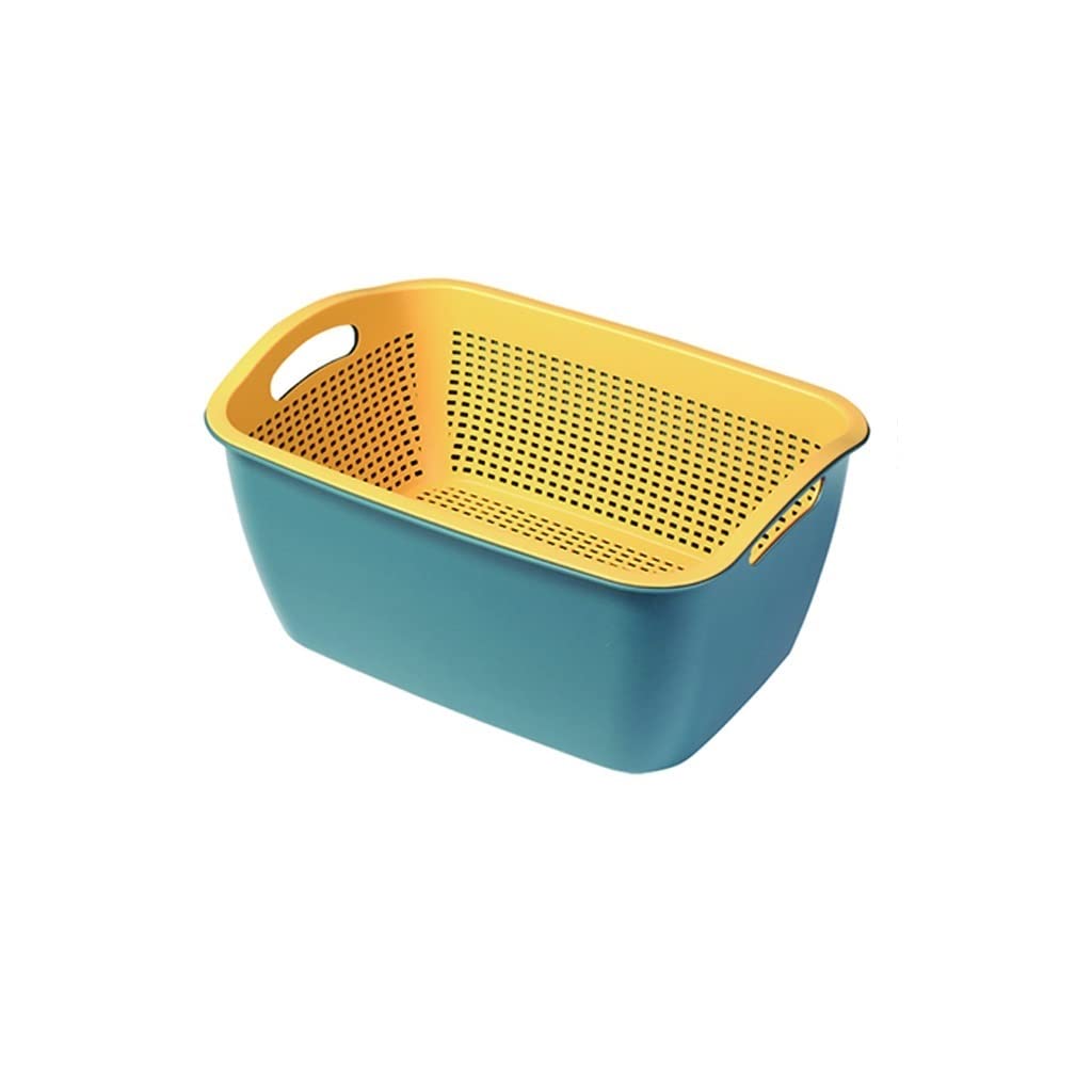 Double-Layer Vegetable Filter Basket - Kitchen Drain Rack for Fruits & Vegetables, Resin Food Colander with Drain Holes - Perfect for Washing, Draining & Storing Produce (Medium, Color A) - Ideal for Kitchen Countertops & Food Prep Stations