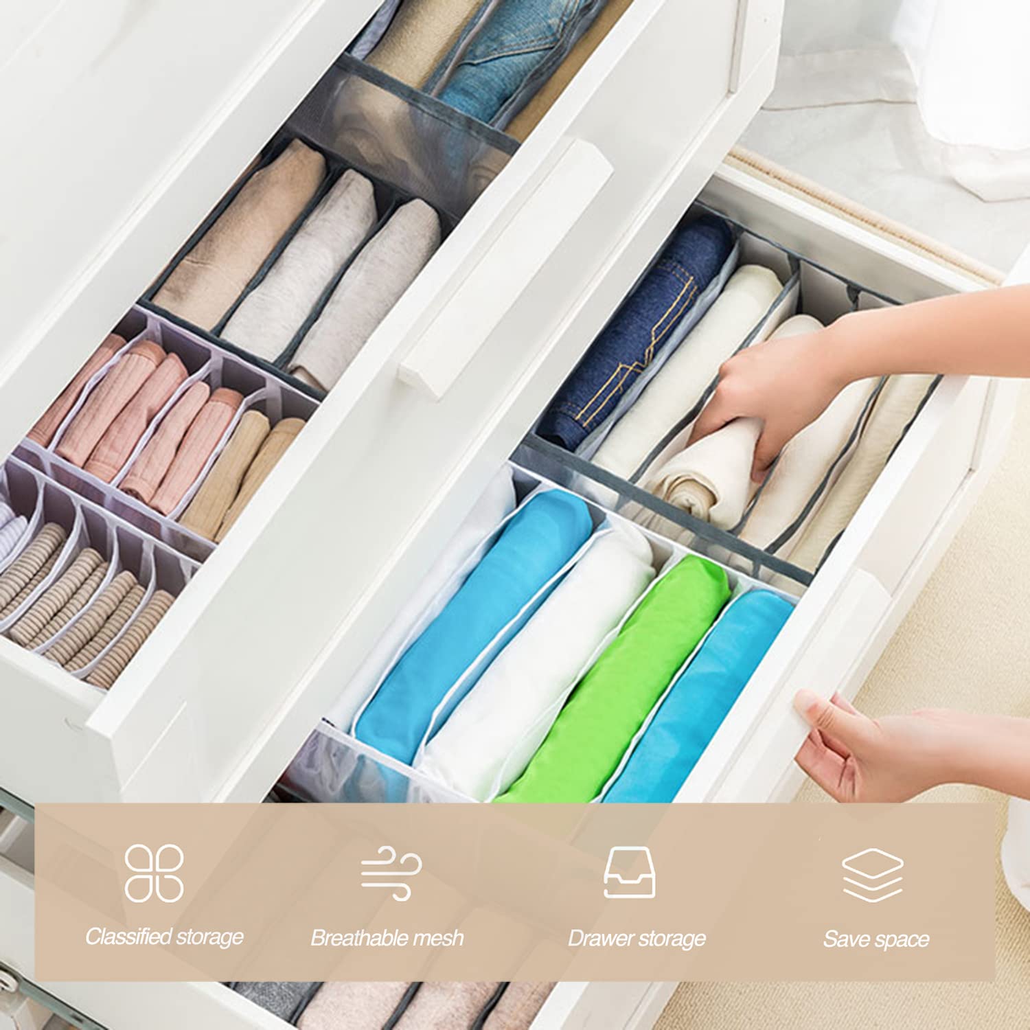7-Grid Foldable Mesh Wardrobe Organizer - Washable Portable Closet Storage Box for Underwear, Socks, Scarves & Clothes | Perfect for Bedroom, Dorm & Travel Organization