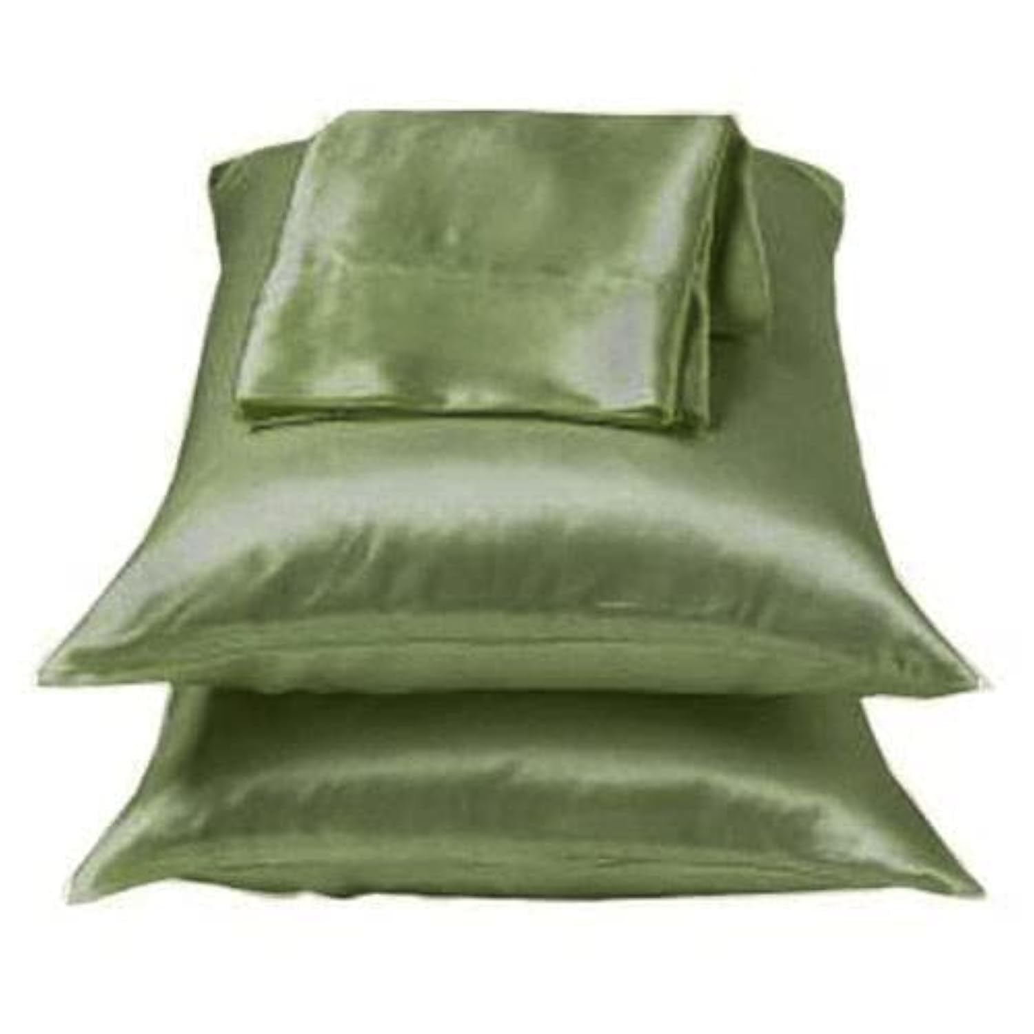 2pc Dark Sage Green Satin Pillowcases - Queen Size for Bridal Bedding & Luxury Home Decor