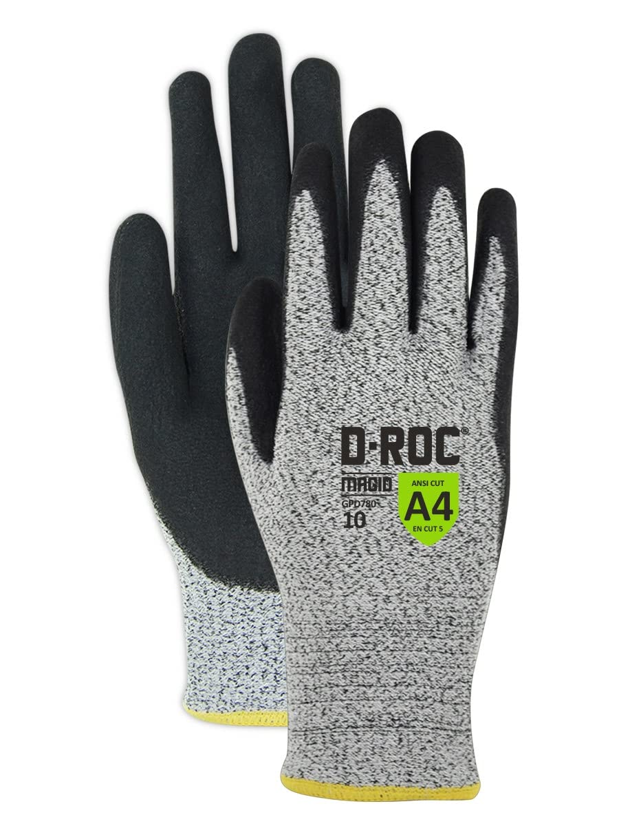 MAGID Cut Resistant Work Gloves - A4 Protection Level, 12 Pairs, Sandy Nitrile Coated (Nitrix), Size 11/XXL, Reusable, 10-Gauge Hyperson Shell (GPD780) - Ideal for Construction, Manufacturing & Food Processing Safety